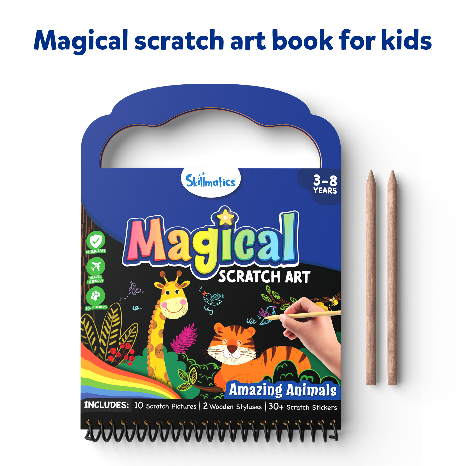 Skillmatics Magical Scratch Art Book for Kids - Animals, Craft Kits, DIY Activity & Stickers, Gifts for Ages 3 to 8