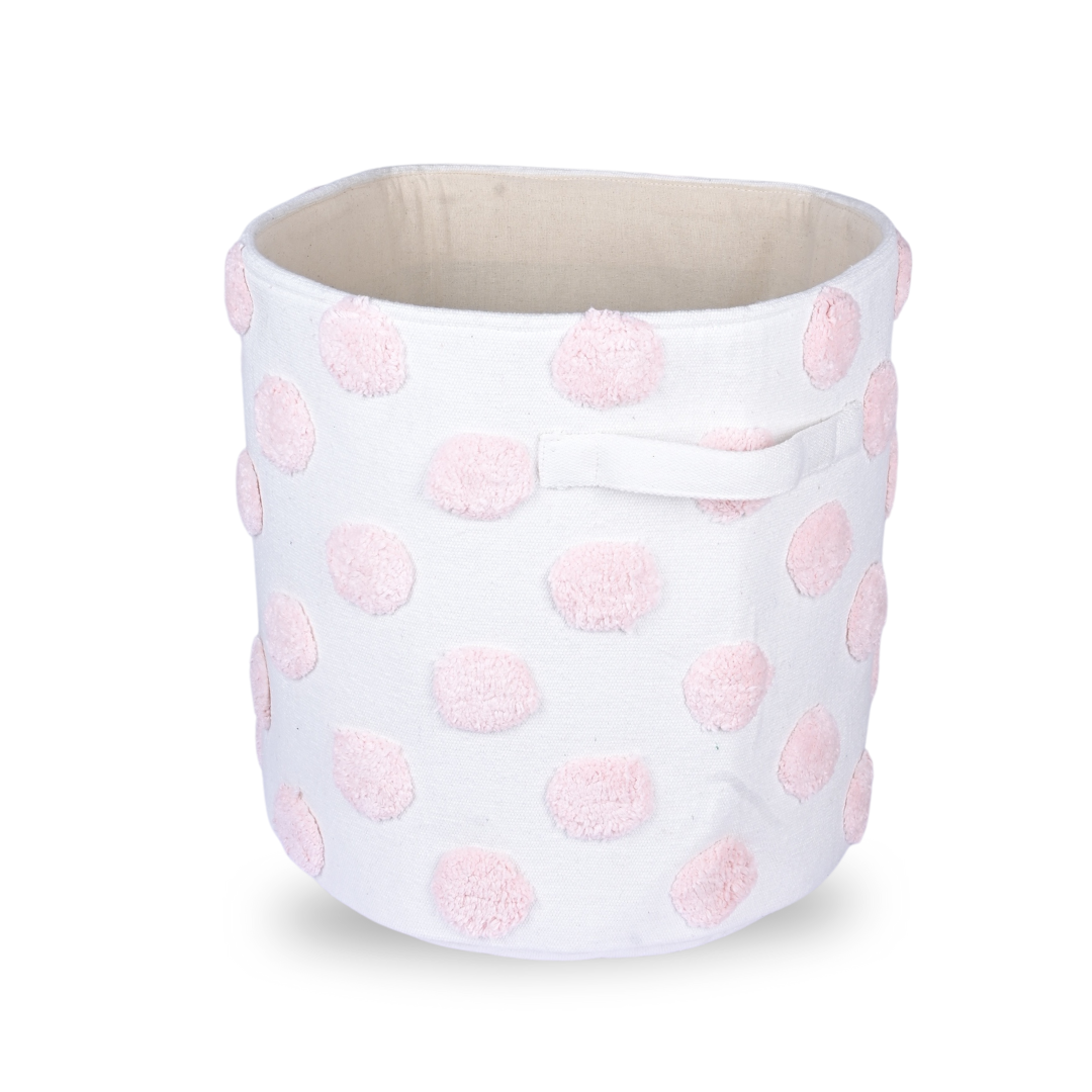 PomPom Large Round Pink Toy Storage Basket