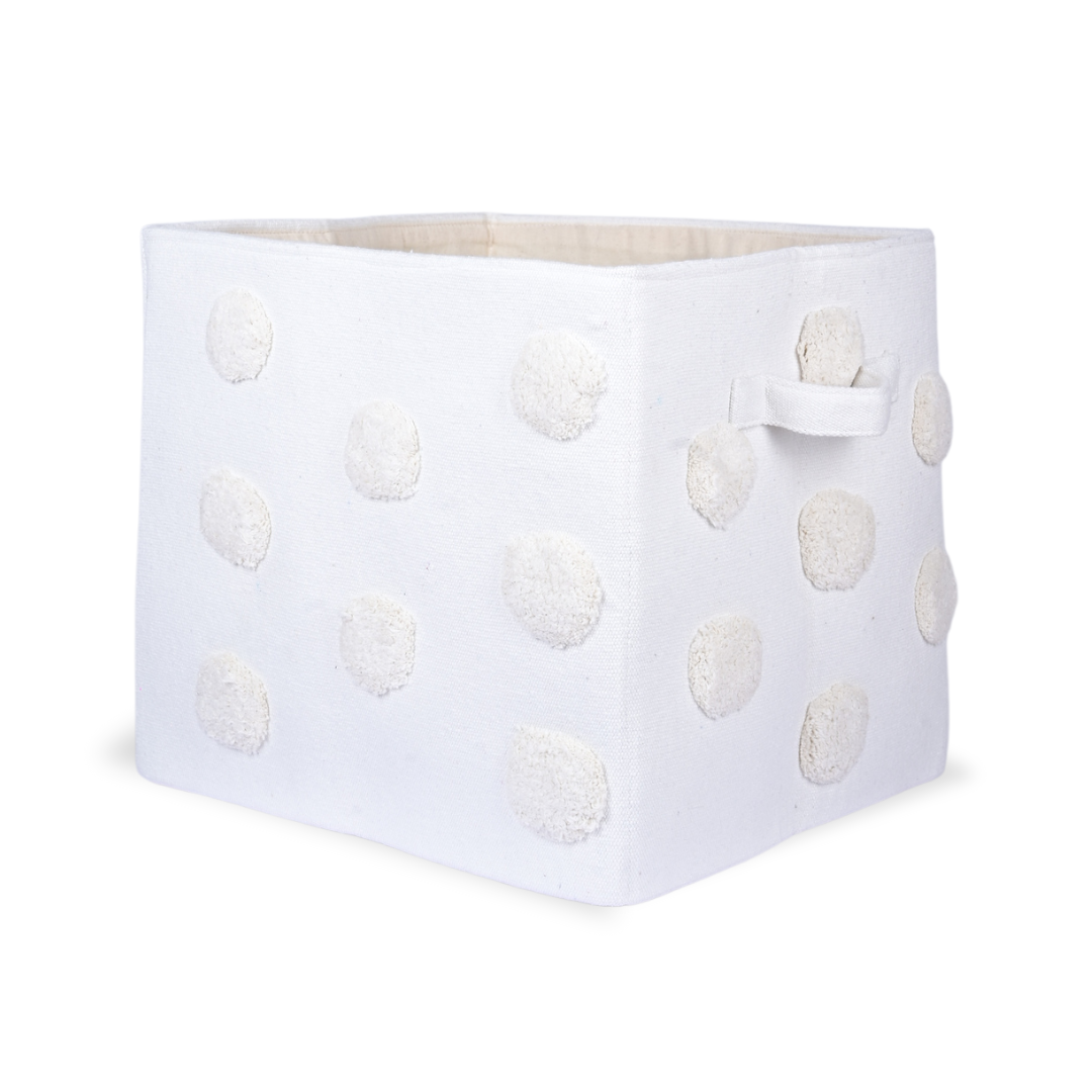 PomPom Large Rectangular Beige Toy Storage Basket