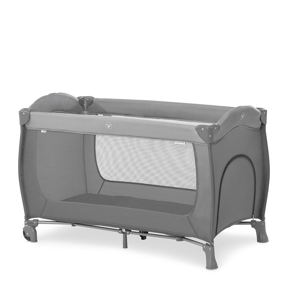 Hauck Sleep N Play Go Plus 4-Piece Combination Travel Cot, from Birth to 15 kg, Incl. Slip-on, Wheels, Folding Base, Carry Bag, Compact, Foldable - Grey