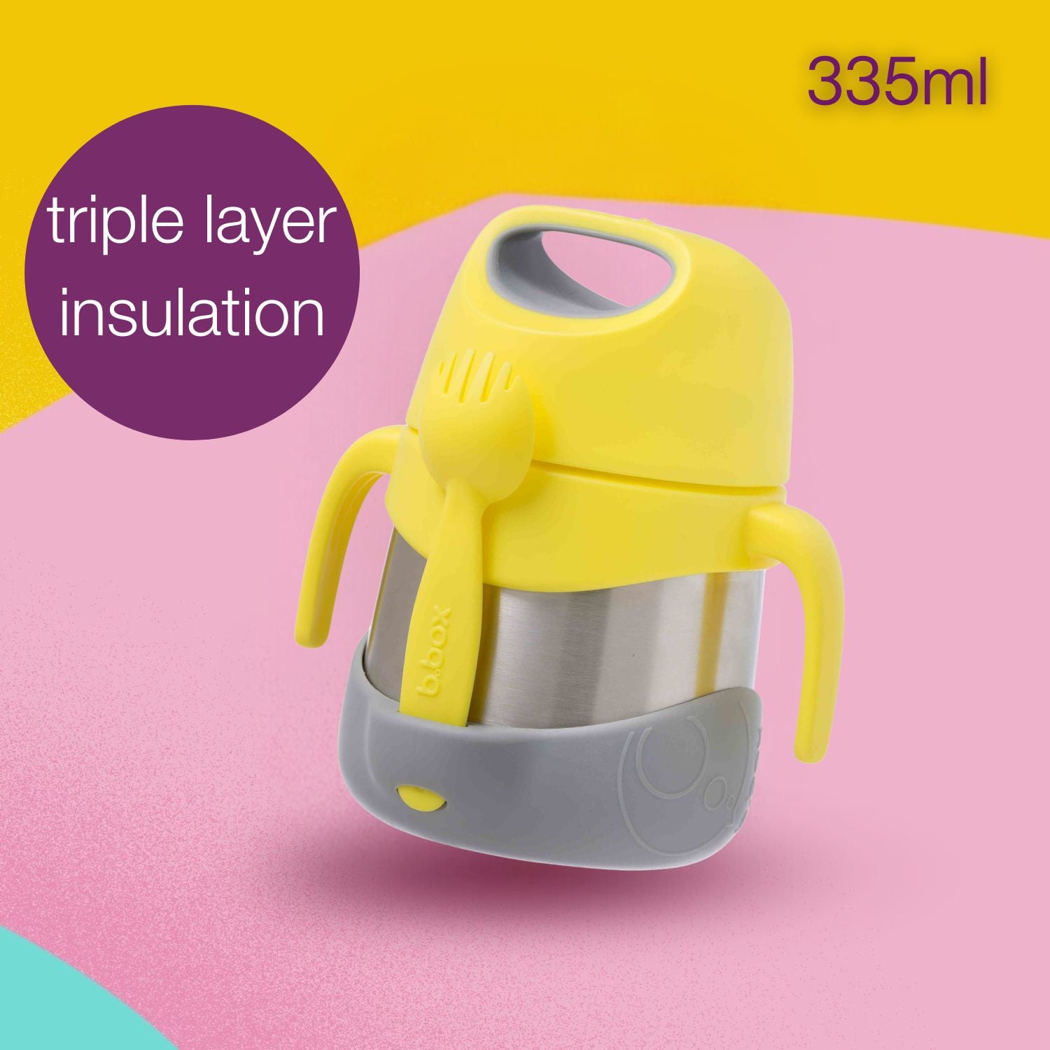 B.box Insulated Food Jar 335 ml- Lemon Sherbet Yellow Grey