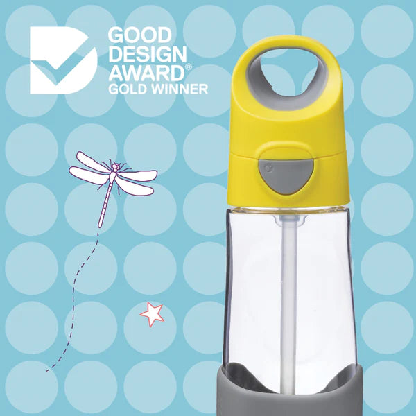 B.box Tritan Straw Drink bottle- 450 ml- Lemon Sherbet Yellow Grey