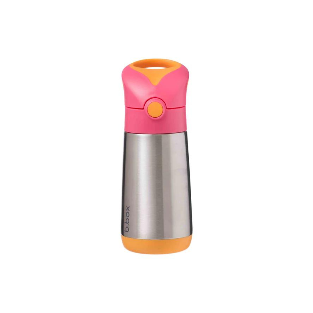B.Box Insulated Straw Sipper Drink Water Bottle 350ml - Strawberry Shake Pink Orange
