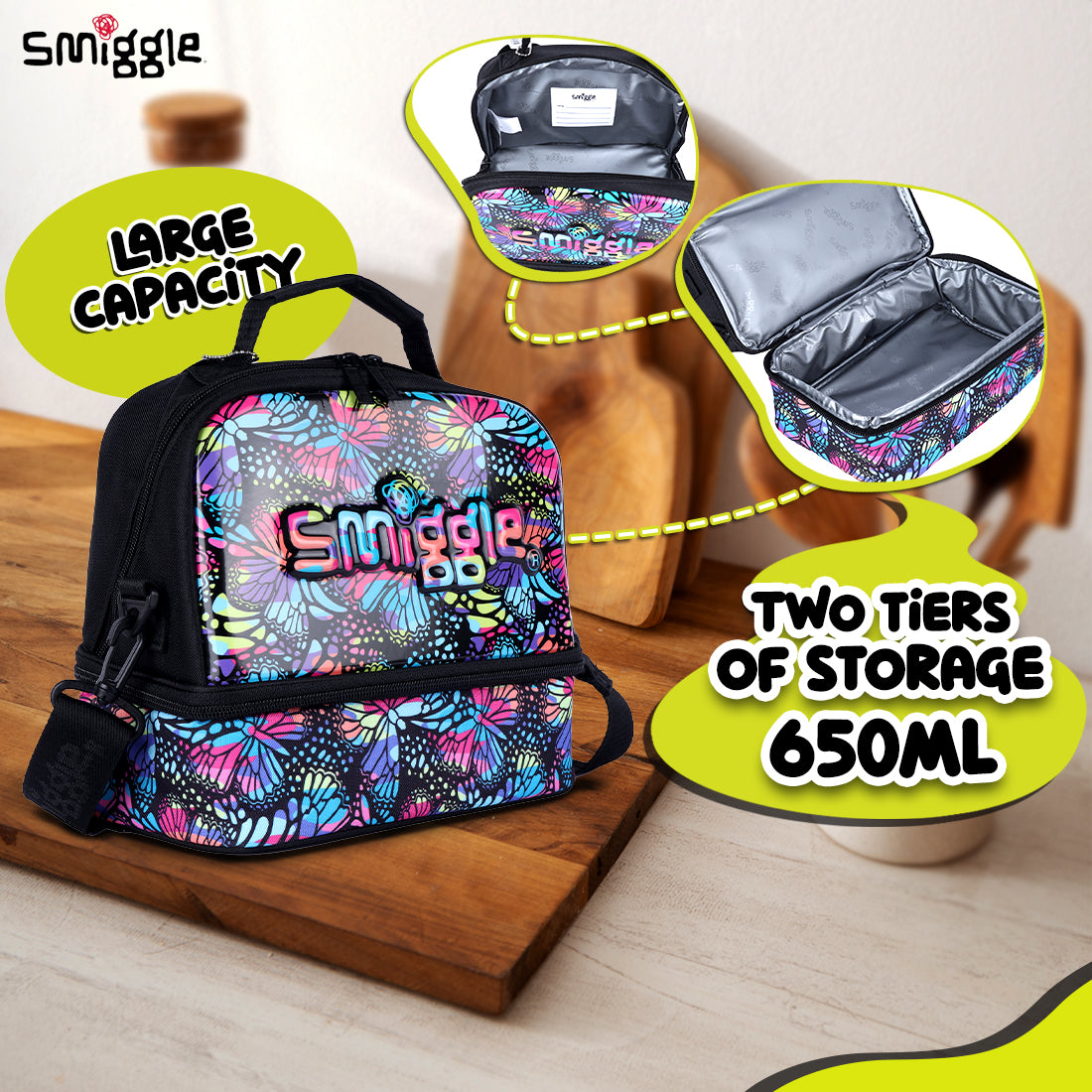Smiggle Vivid Hardtop Lunchbox (Bag) Black Mix, 3Y+