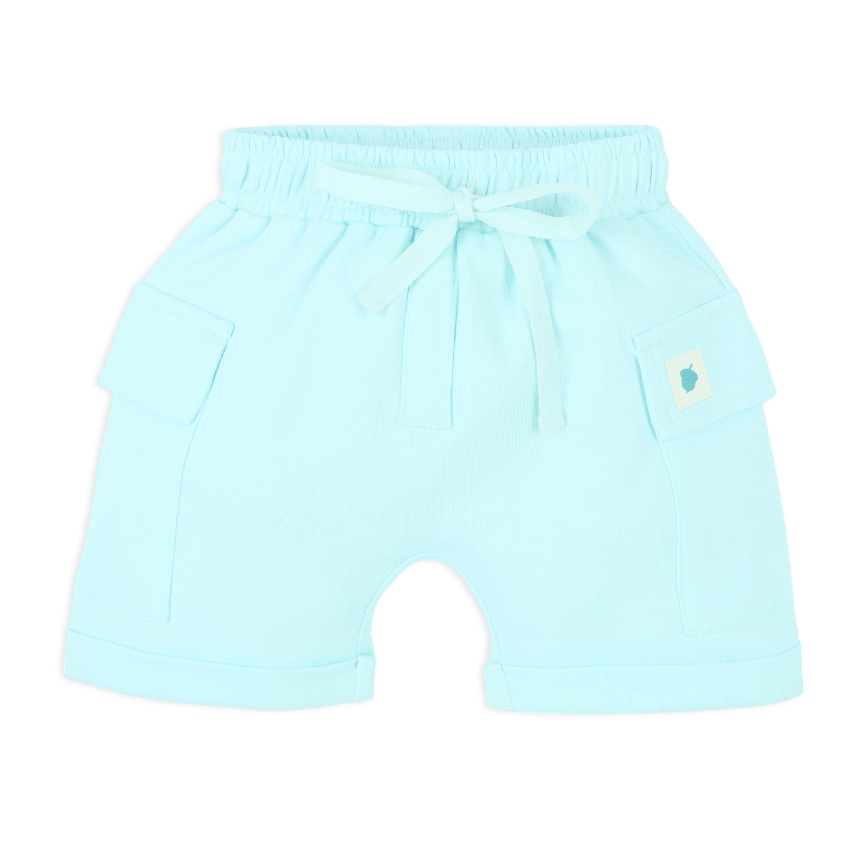 Puff Print Baby Boy Round Neck Tee with Shorts - Aqua