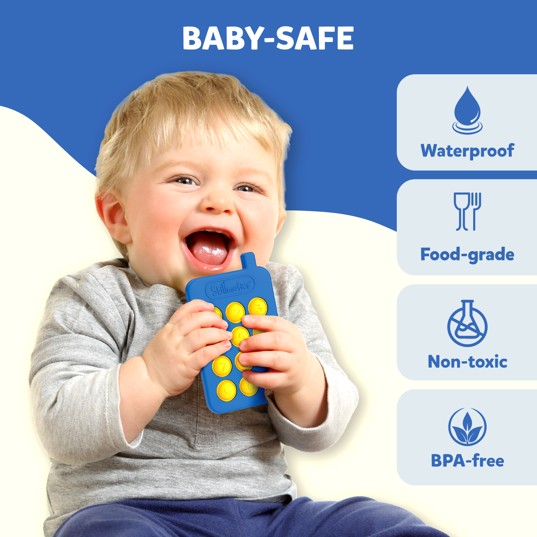 Skillmatics Push & Pop Mobile Phone for Kids - Pretend Play, Sensory & Fidget Toy, Food-Grade Silicone, Waterproof, Travel-Friendly, Child-Safe, Fine Motor Skills, Gifts for Infants 9-24 Months