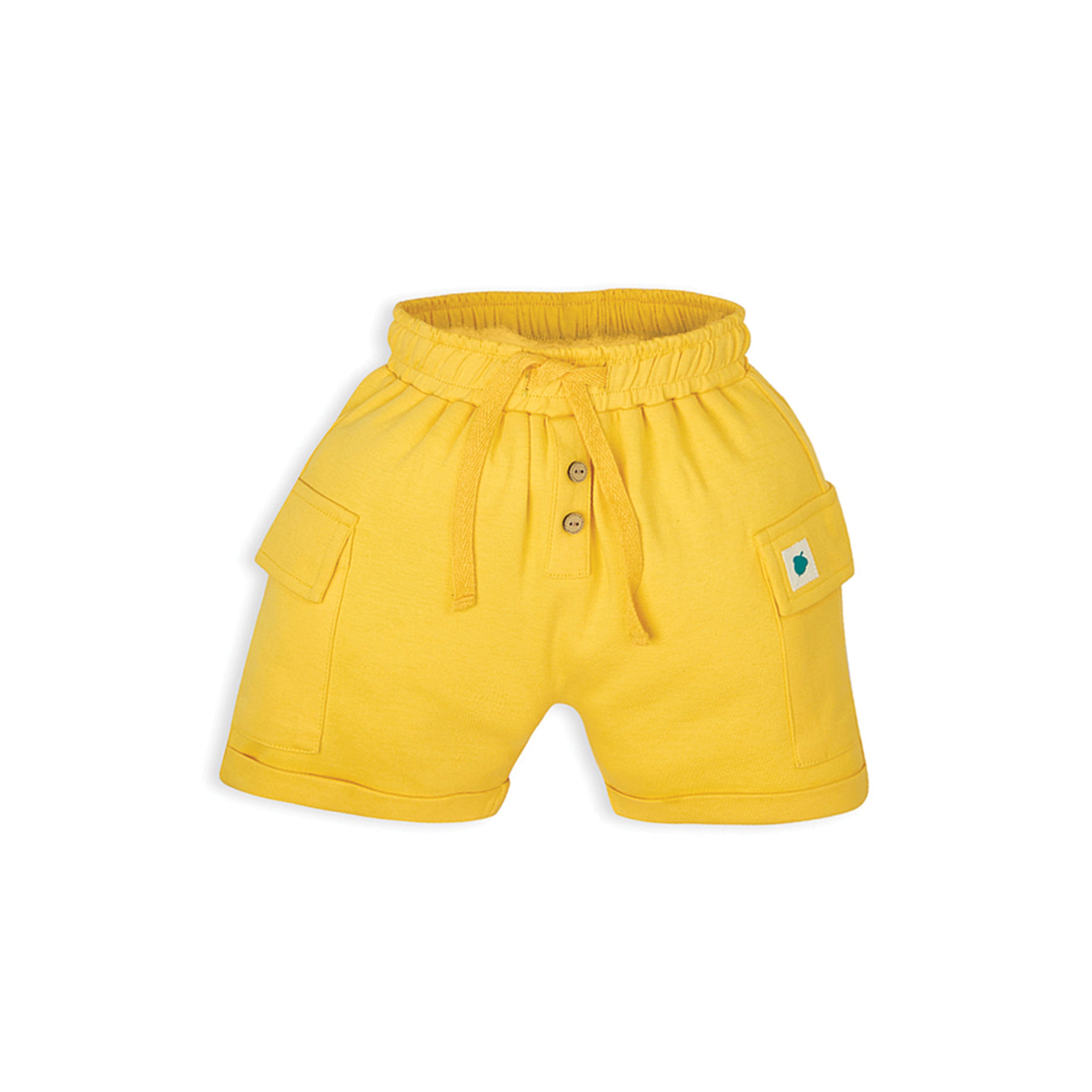 My Milestones Bio-Wash 100% Cotton Short Sleeves Farm Embroidered Applique Tee and Shorts with Pockets - White & Yellow