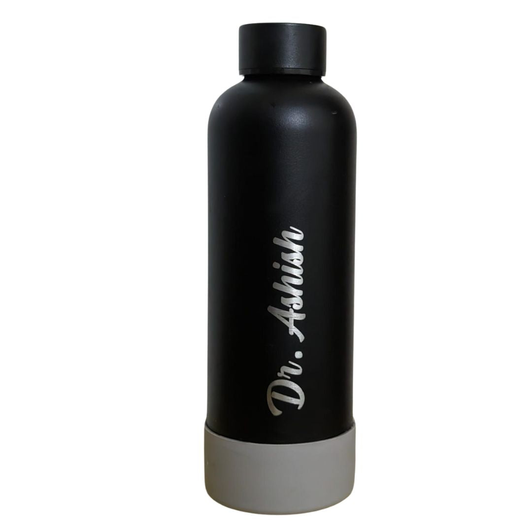 Theoni stainless Steel Double Walled Insulated Thermos Flask / Insulated Water Bottle| 24 Hours Hot & Cold |Leak Proof| Easy to Carry School And Travel Bottle - Deep Black & Weekday Blues ( Set of 2 ) (500ml)