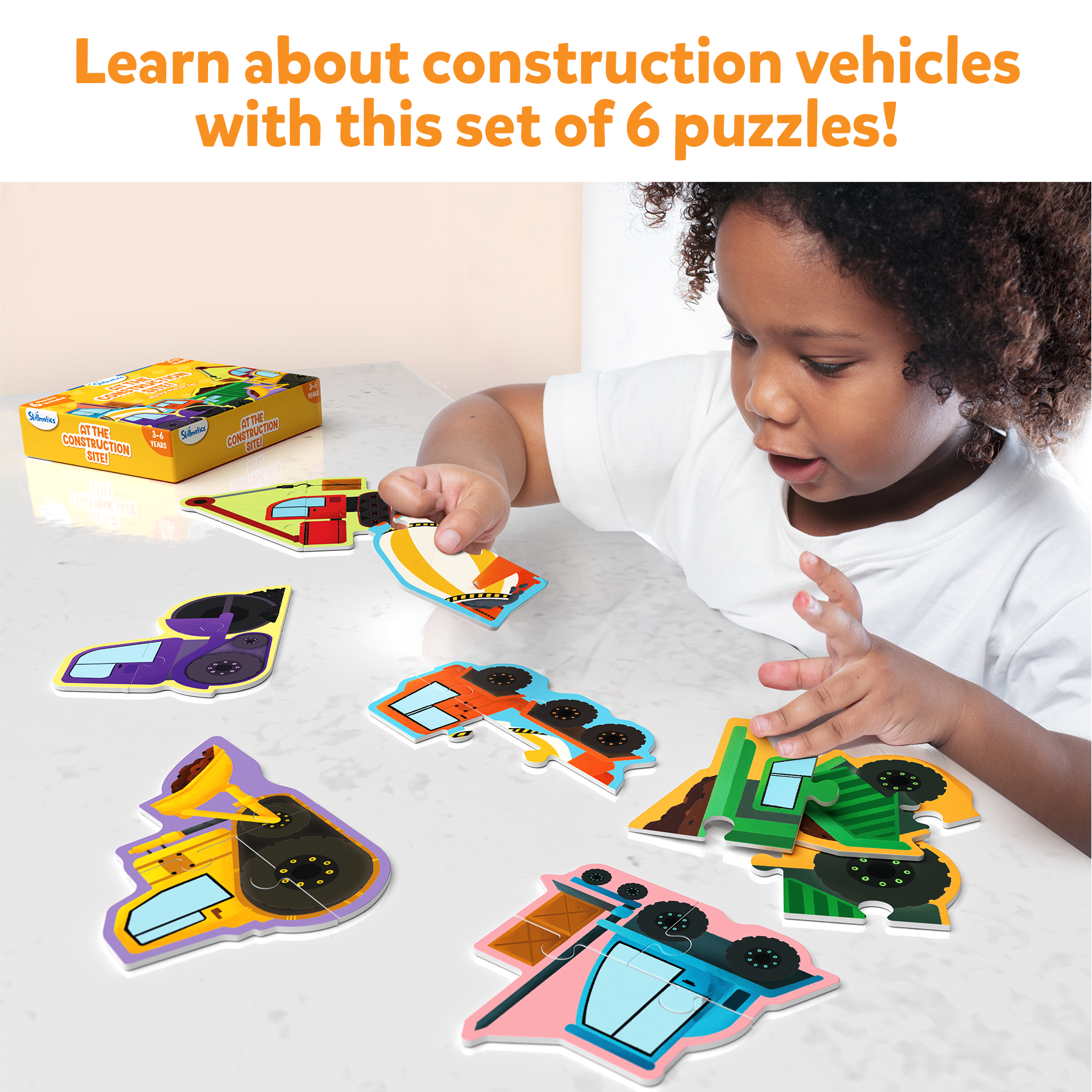 Skillmatics My First Puzzle Set - 21 Piece Construction Vehicles Jigsaw Puzzles, Educational Toddler Toy, Gifts For Kids Ages 3 To 6