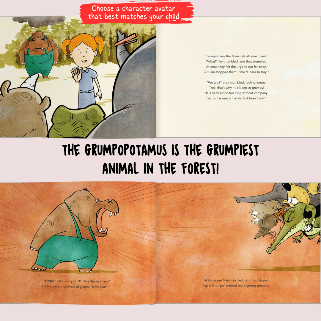 Personalised Book - The Grumpopotamus; All About Friendship & Bravery