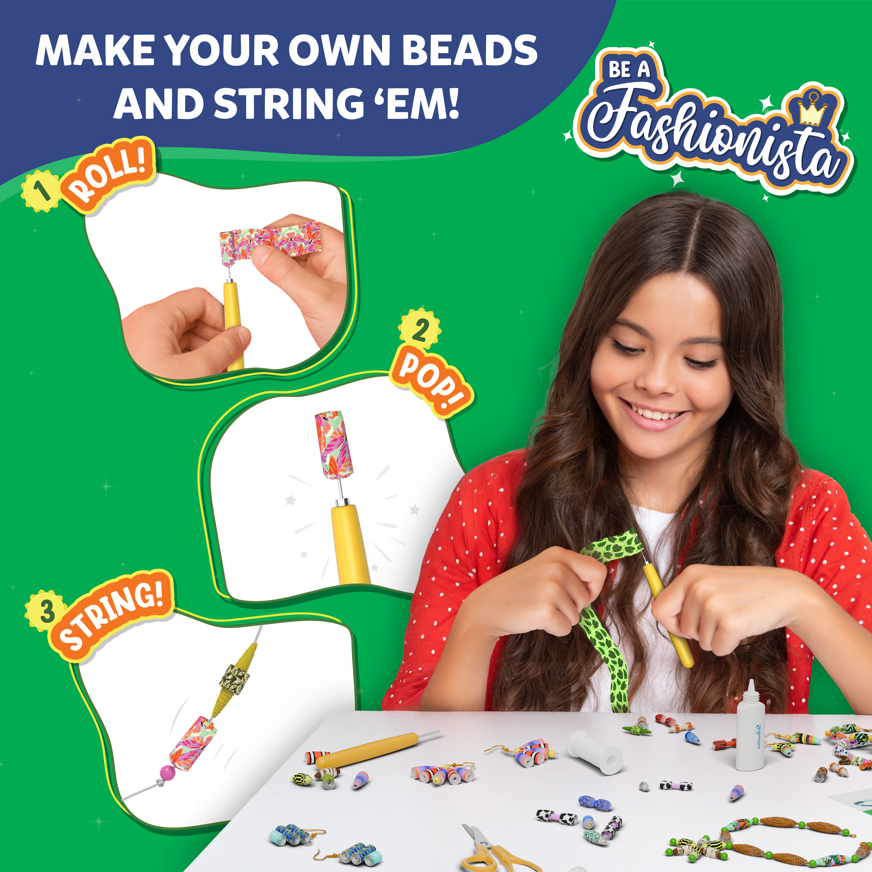 Skillmatics Craft Activity - Roll-Up Beads Jungle Party DIY Kit, 350+ Charms & Beads, Create 40+ Necklaces, Earrings and Bracelets, Gifts for Tweens and Girls, Ages 6, 7, 8, 9, 10, 11, 12, 13