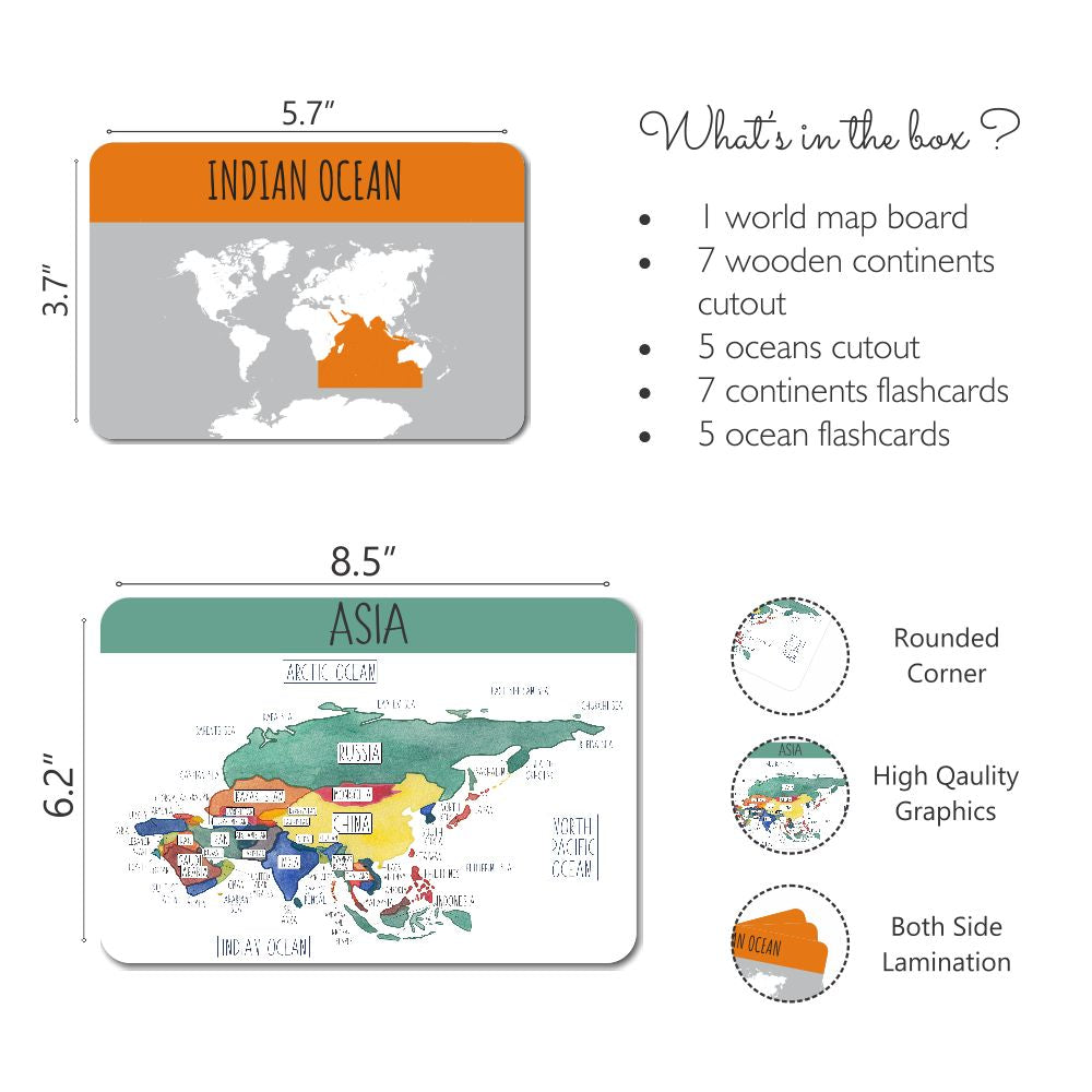 World Continents And Oceans Flahscards