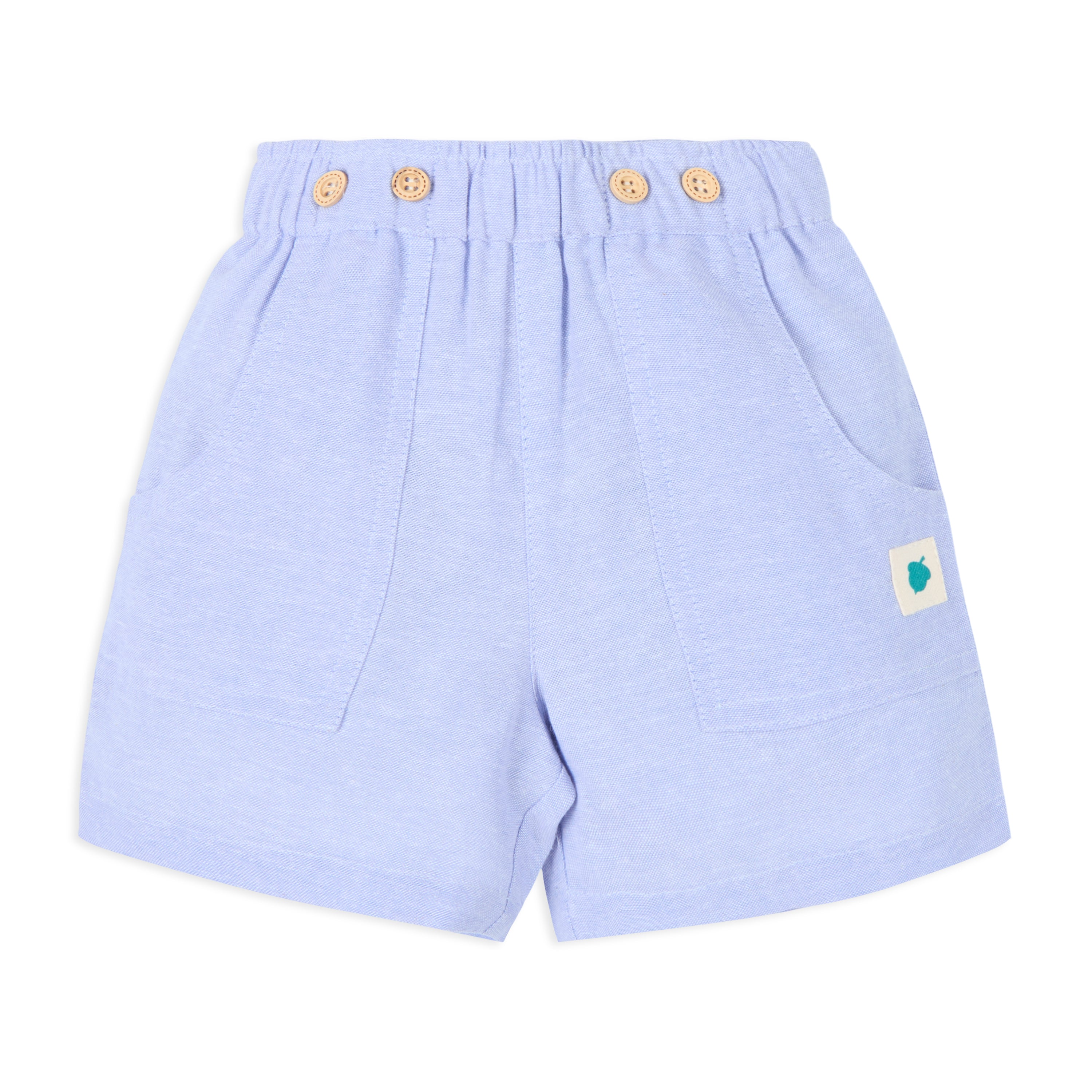Printed Baby Boy Round Neck Tee with Chambray Shorts - White & Blue