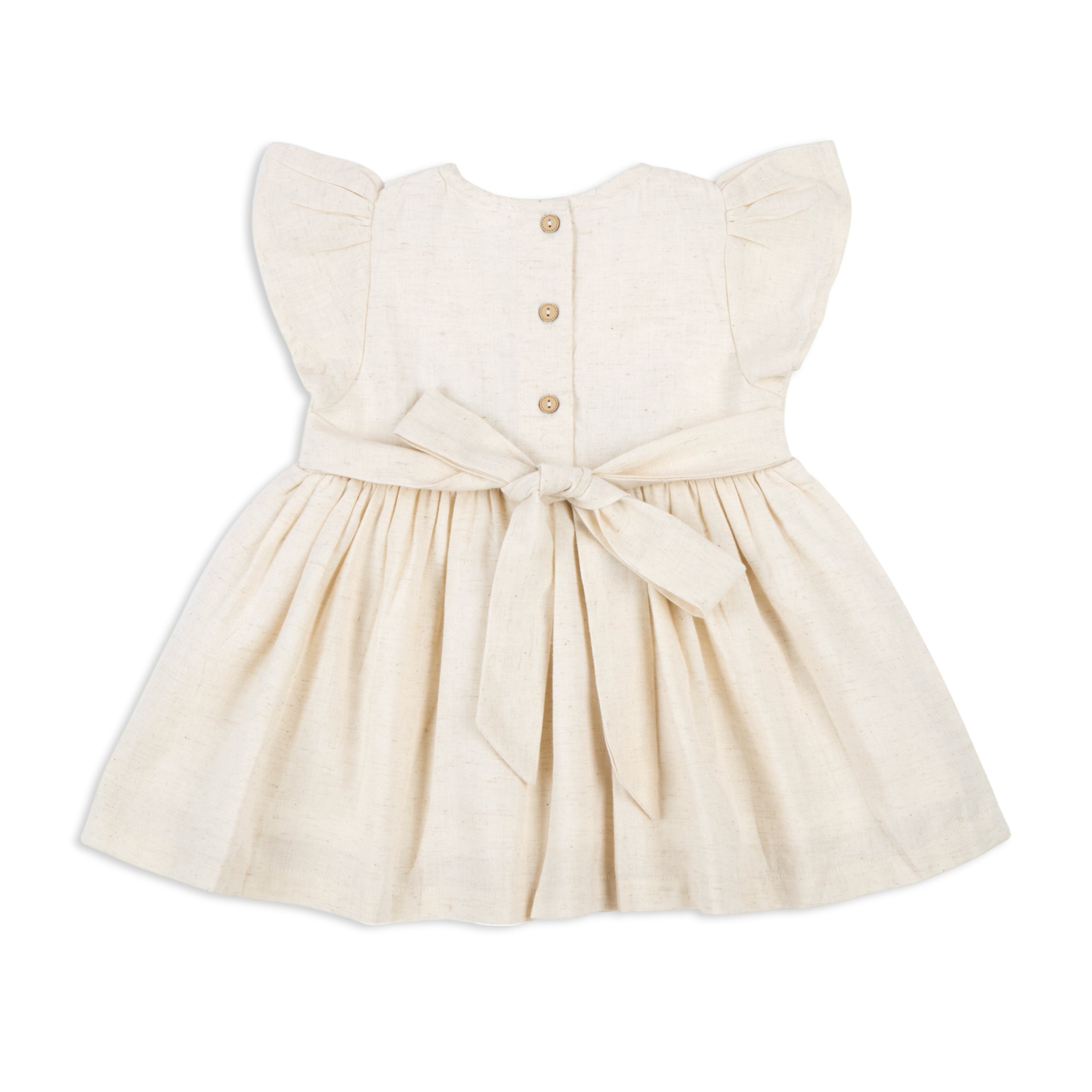 Peter Pan Collar Embroidery Dress With Bloomer & Hairband - Beige