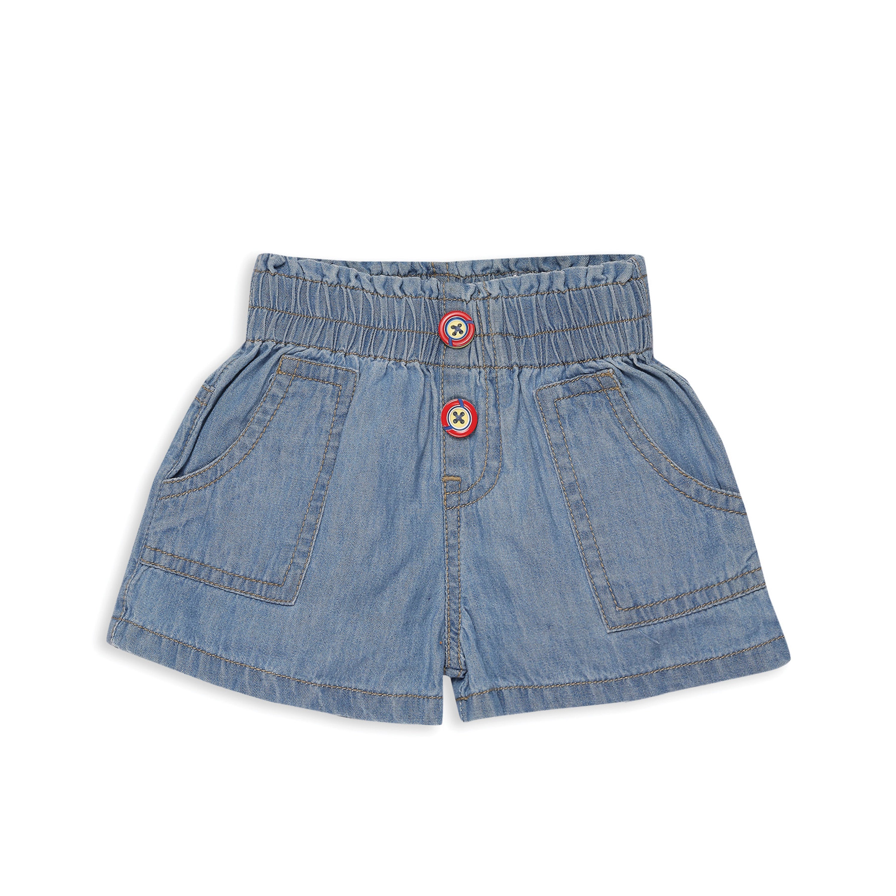 My Milestones 100% Cotton Baby Girl Printed Tee with Denim Shorts - White & Blue