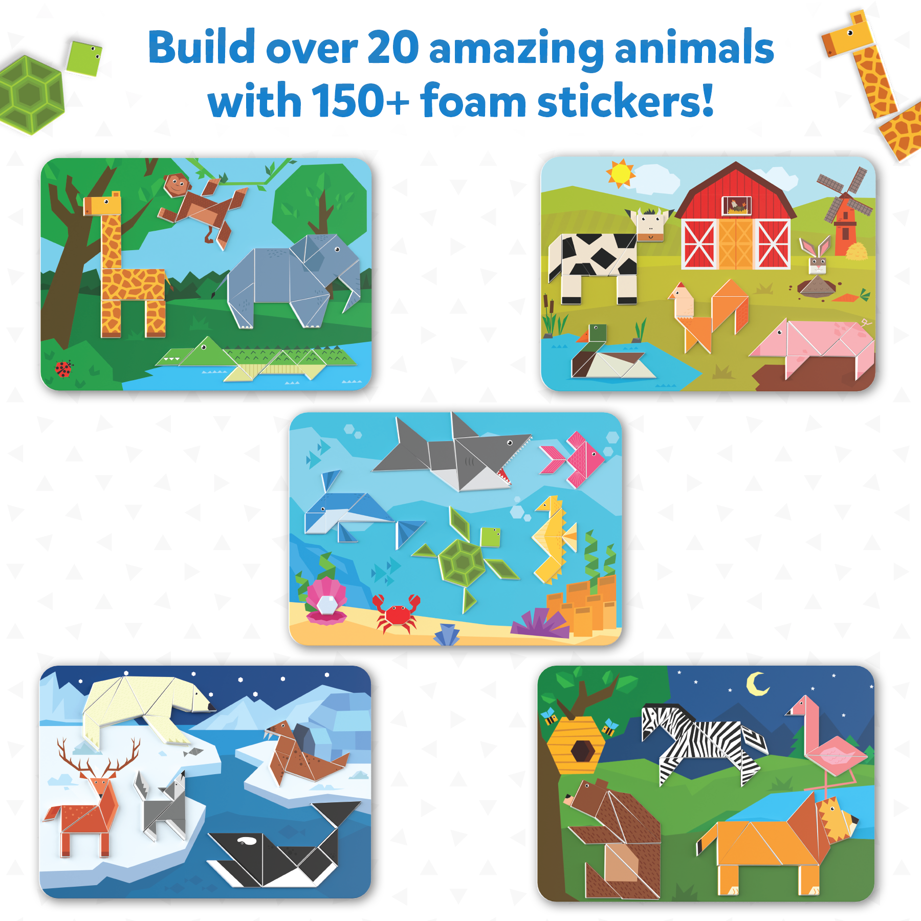 Skillmatics Art & Craft Activity - Tangram Twist Amazing Animals, STEAM Toy, Craft Kits, Puzzles, DIY Activity, No Mess Sticker Art, Educational for Boys & Girls, Gifts for Ages 4, 5, 6, 7