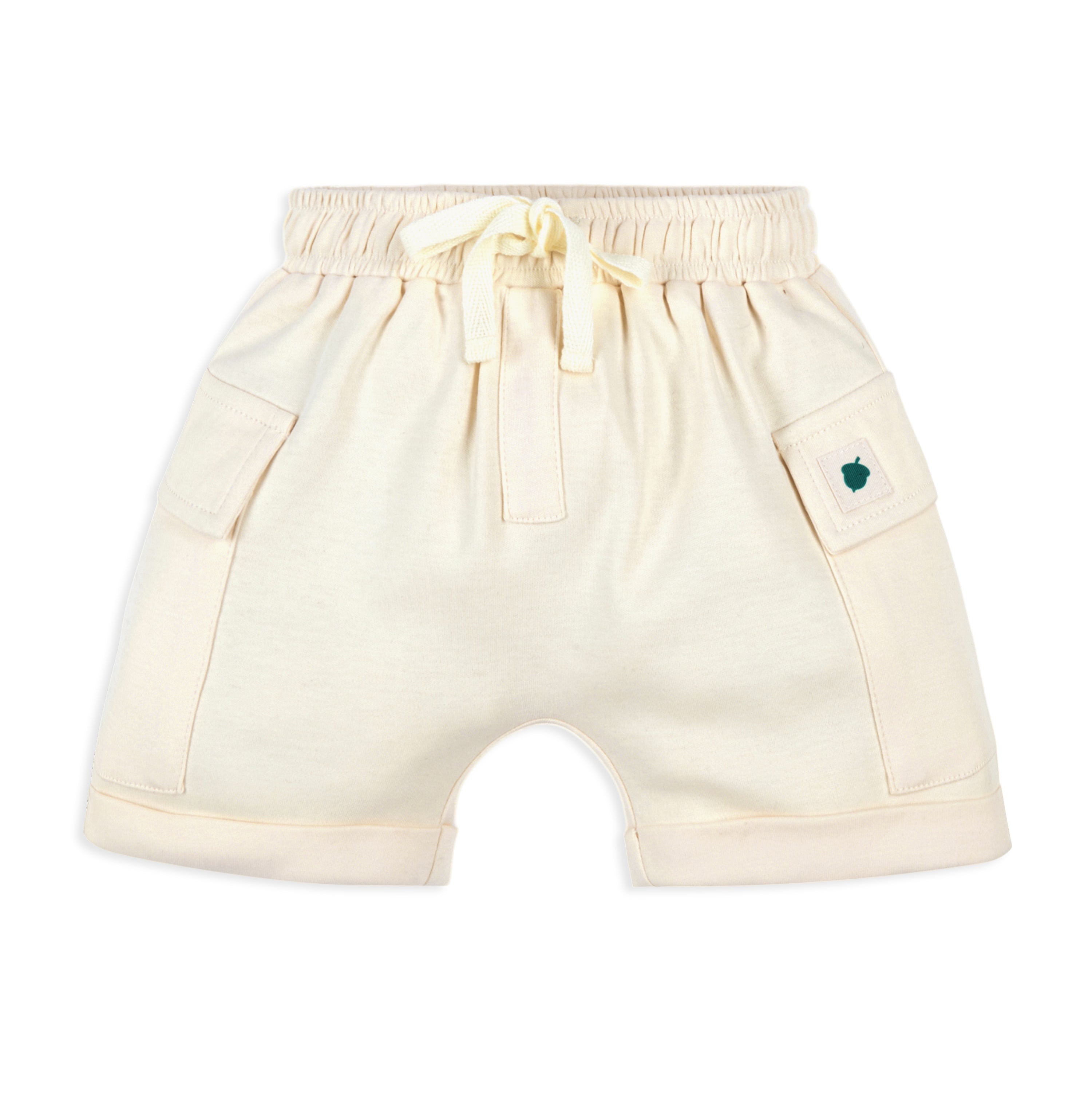 Puff Print Baby Boy Round Neck Tee with Shorts - Ecru