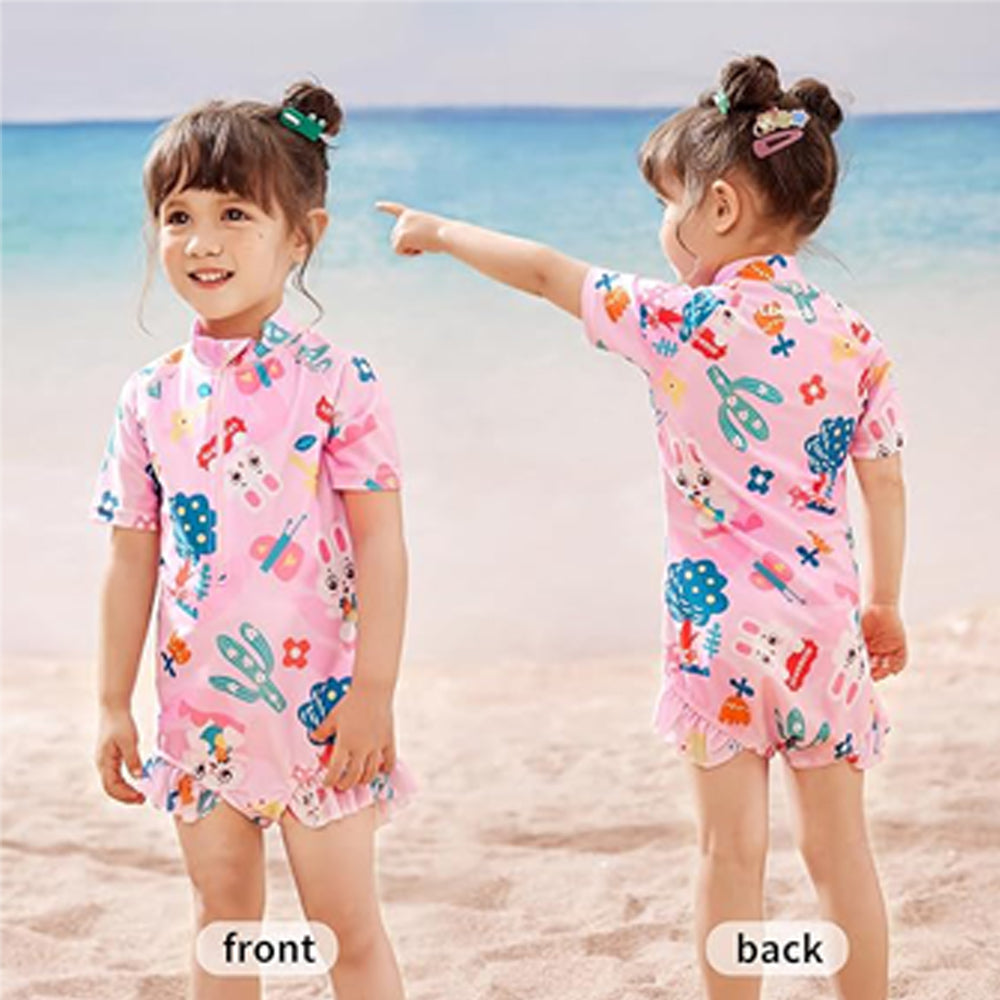 Pink Bunny Kids Swimwear with matching Swim Cap with UPF 50+