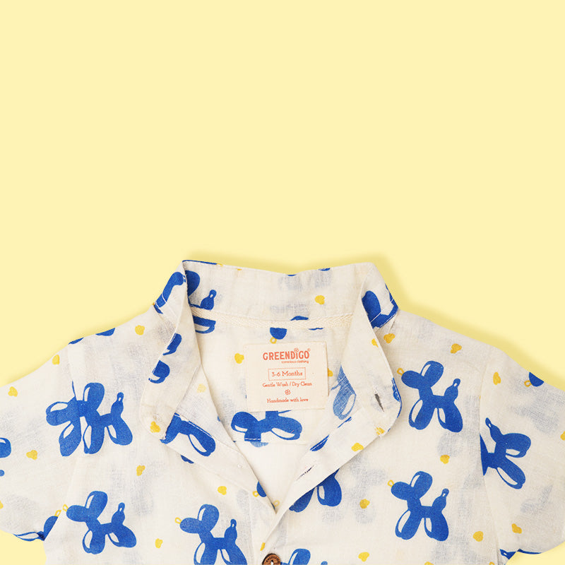 Greendigo Organic Cotton pack of 1 Printed Shirt for newborn baby boys - Blue and White