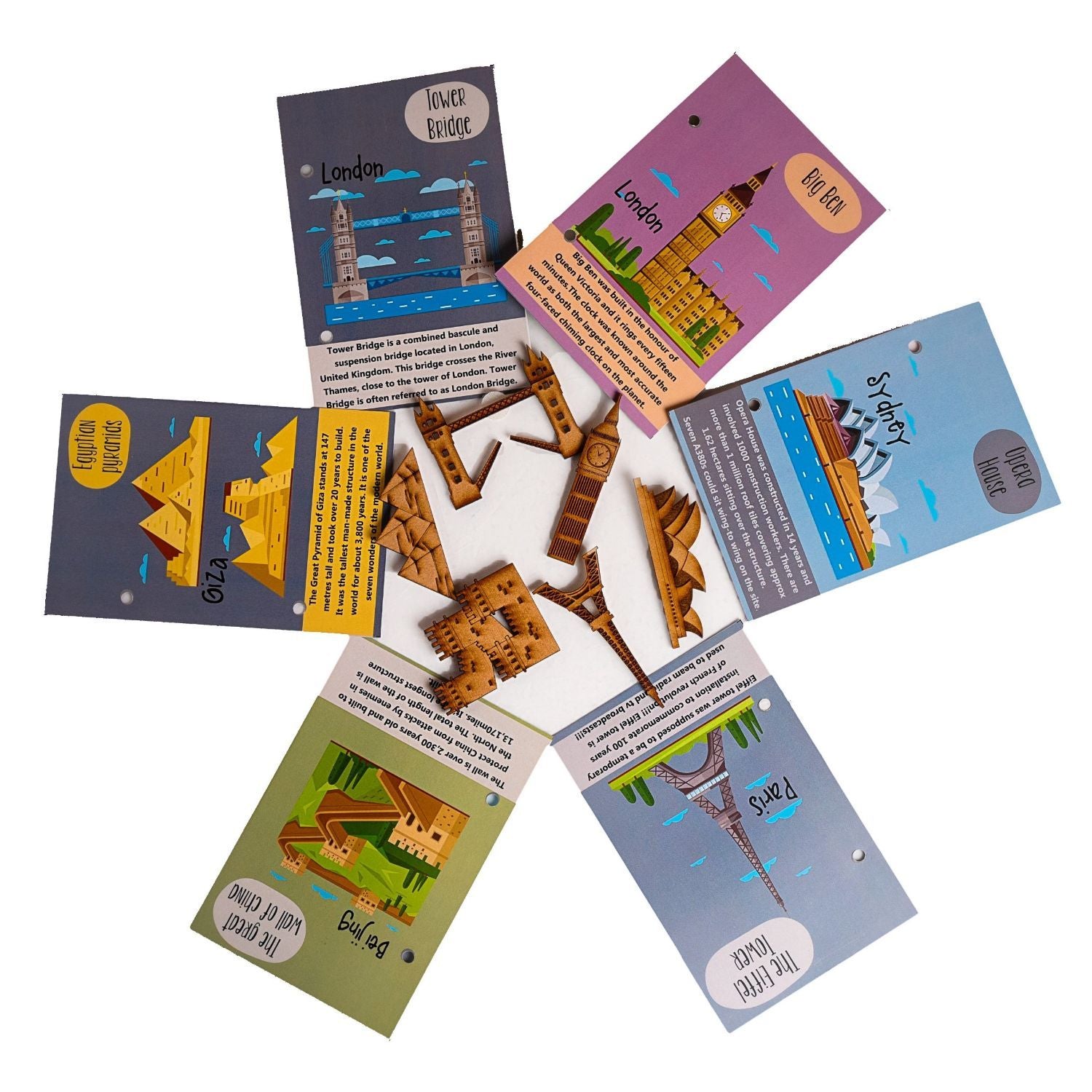 World Monuments Flashcards With Activity / World Monuments Activity Book With Wooden Monuments.