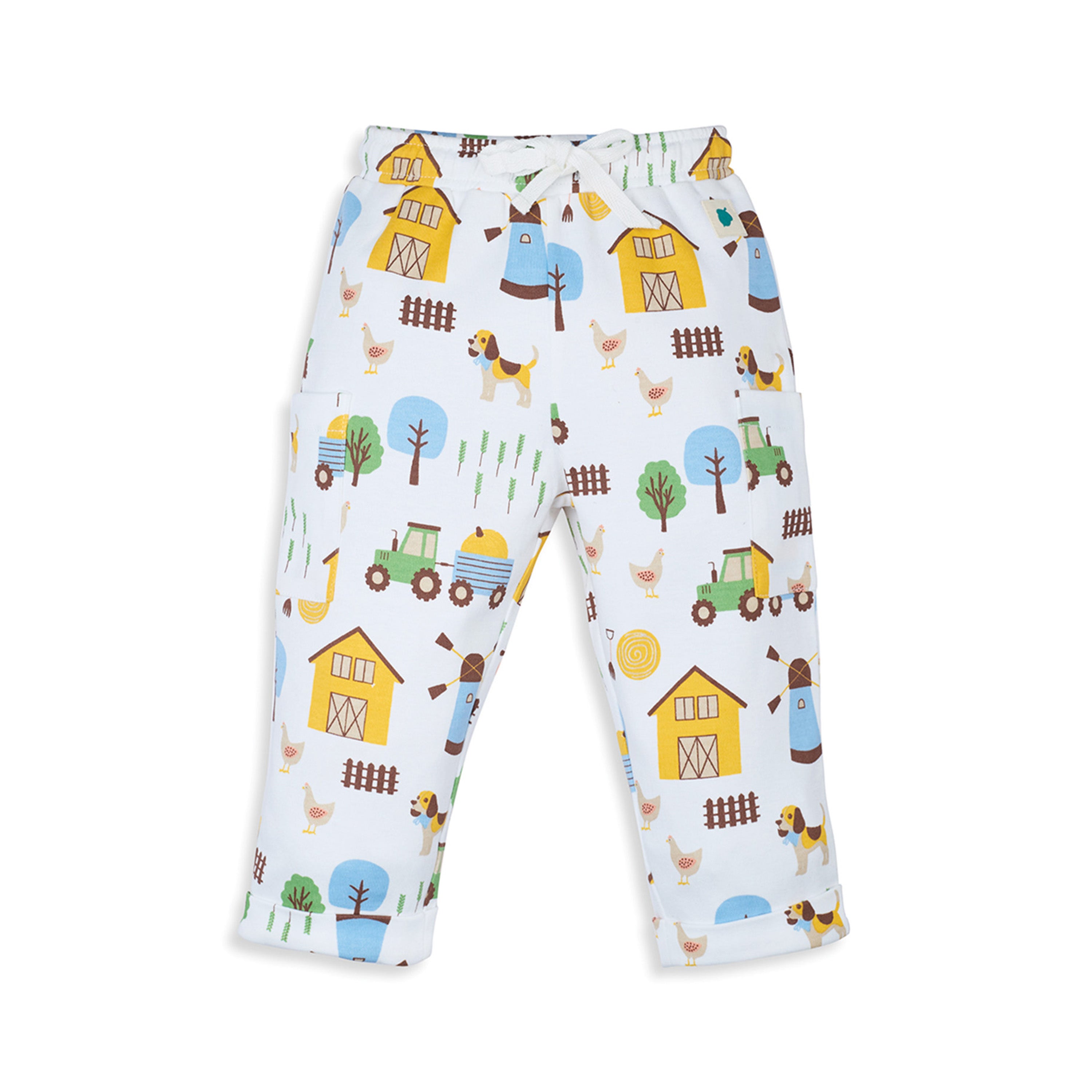 My Milestones Bio-Wash Short Sleeves Color Block Tee & Jogger Set with Barnyard Animal Placement Print - White