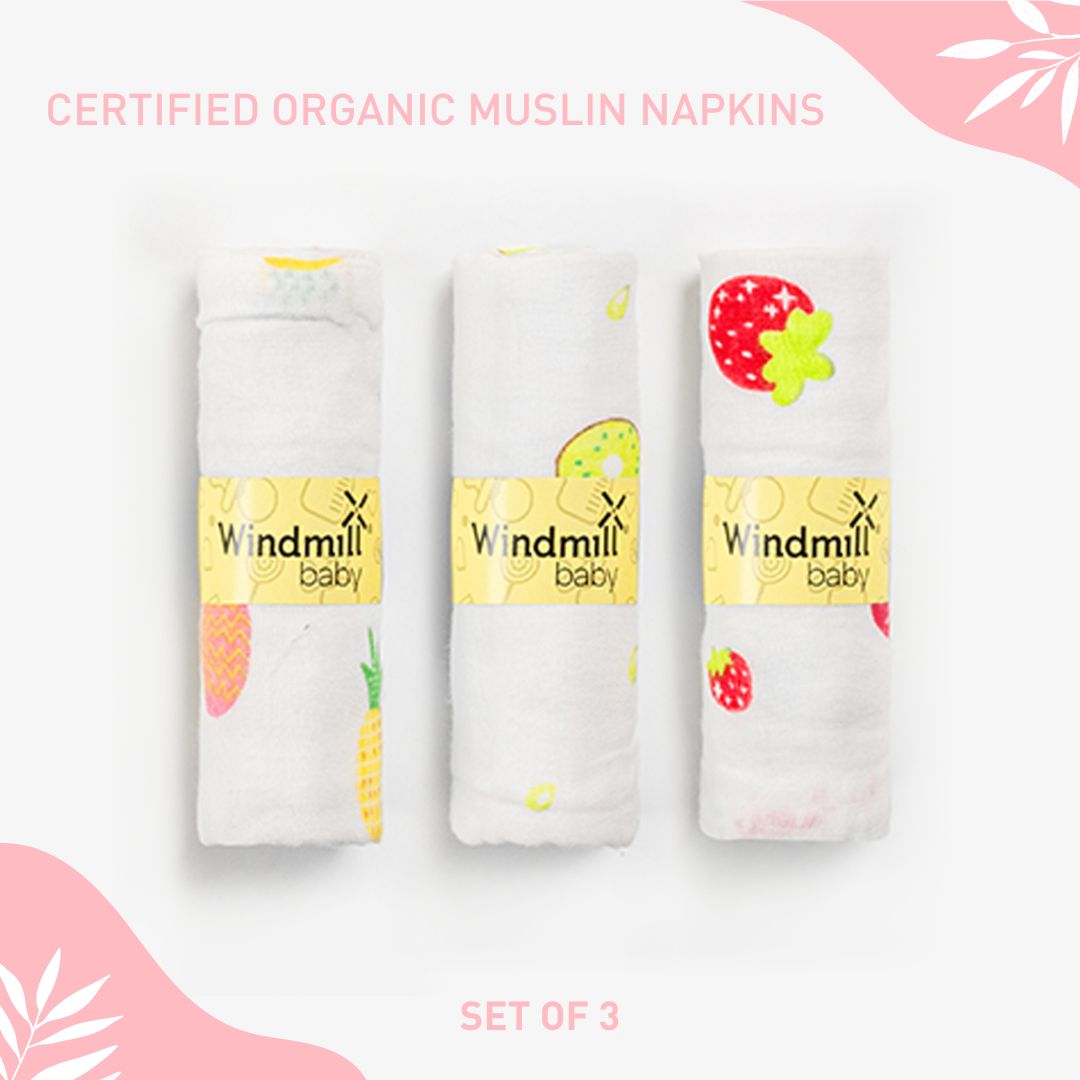 Windmill Baby Organic Muslin Napkins, Set Of 3, 0-2 Years
