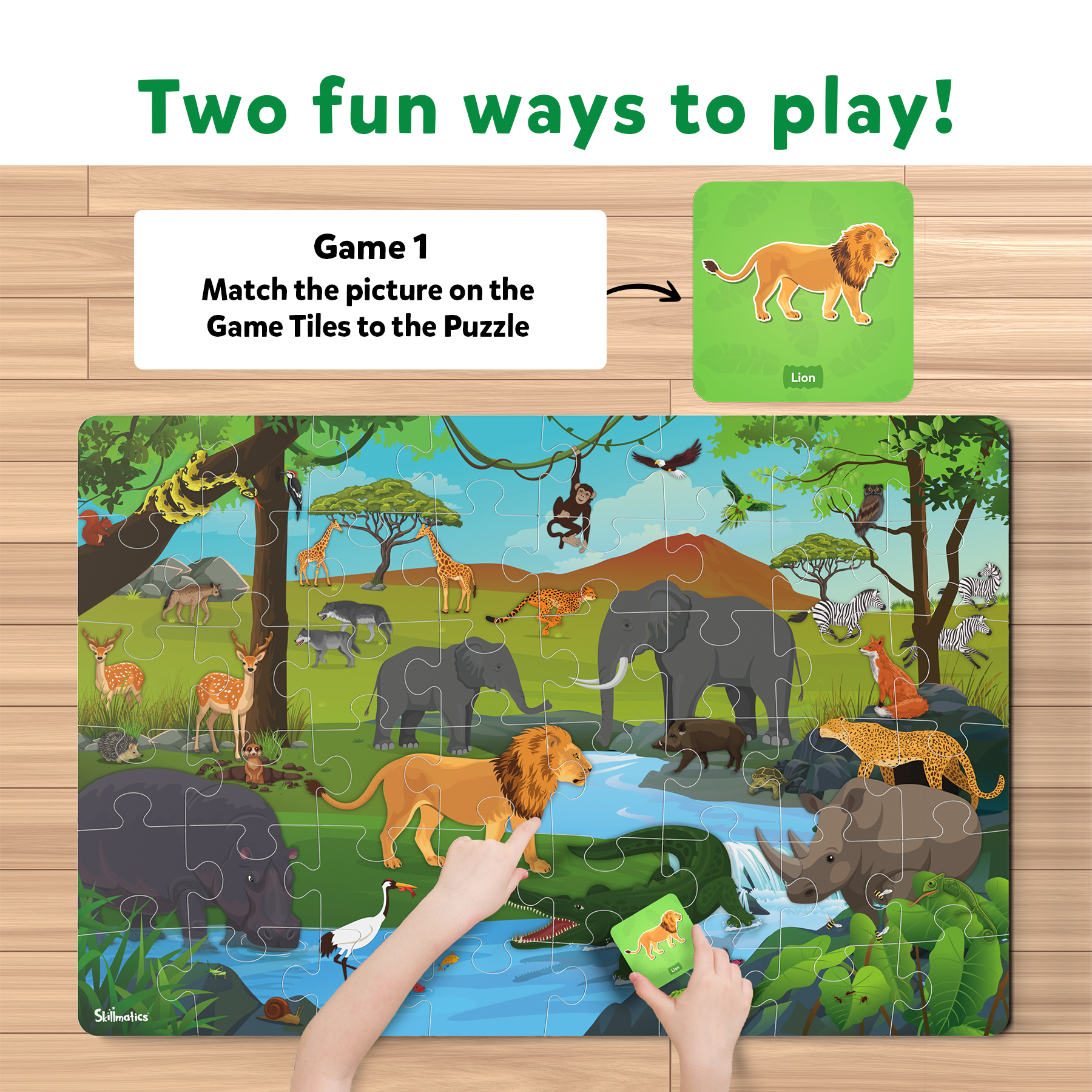 Skillmatics Floor Puzzle & Game - Piece & Play Wild Animals, Jigsaw Puzzle (48 Pieces, 2 X 3 Feet), Ages 3 To 7