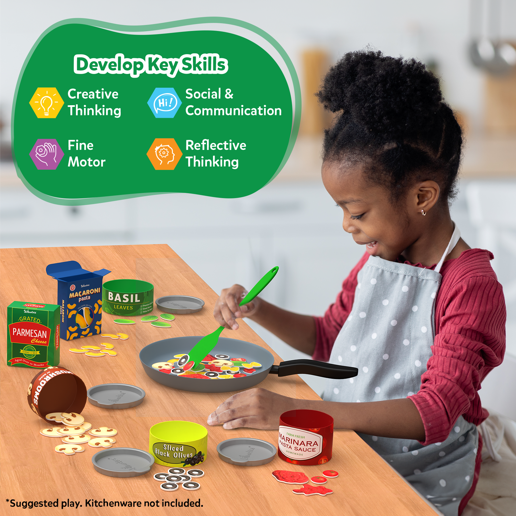 Skillmatics Pretend Play Pasta Set - 11 Containers, 120+ Play Food Items For Child's Play, Back-to-School Play Kitchen Accessories, Toy Kitchen, Gifts for Kids & Toddlers Ages 3, 4, 5, 6, 7