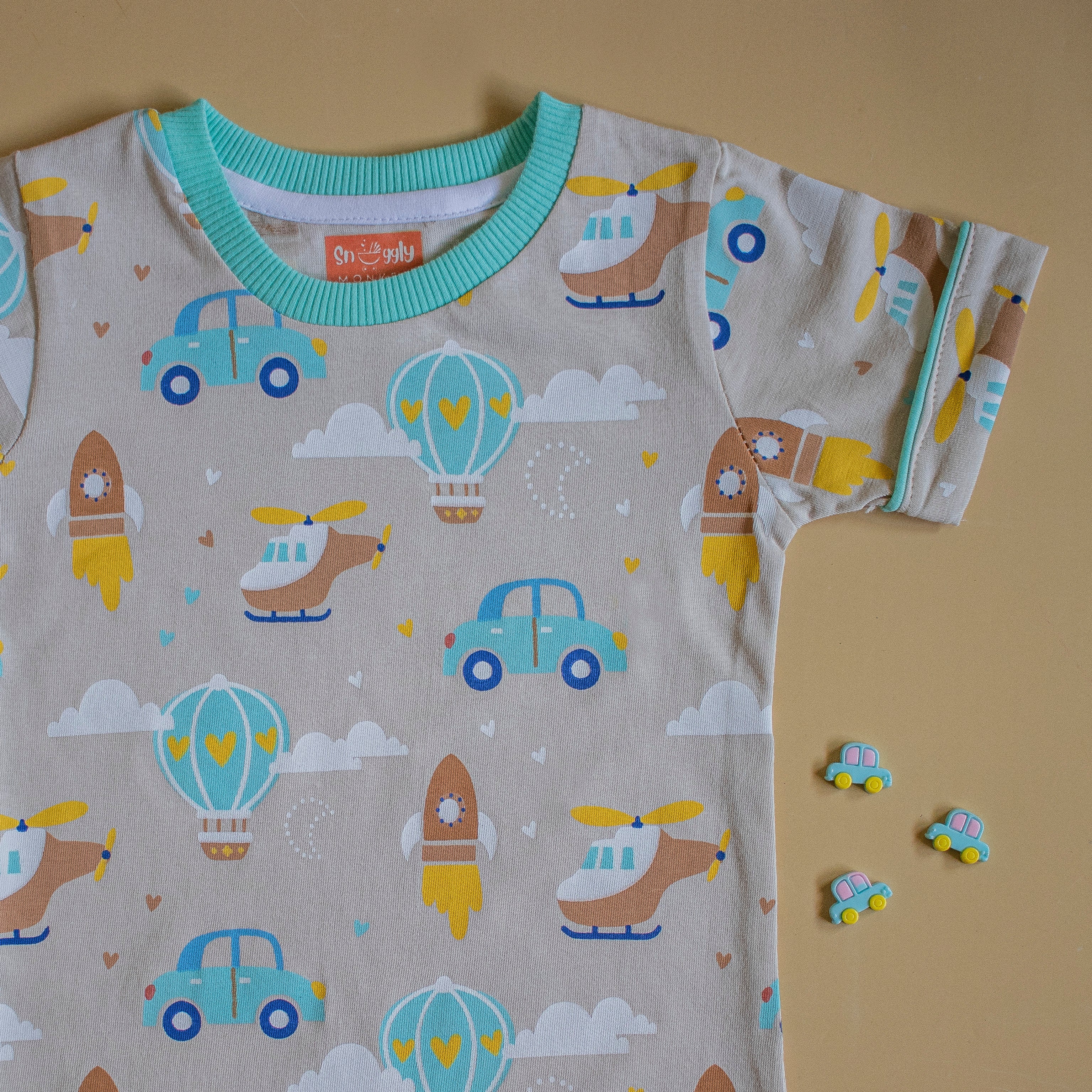 Snuggly Monkey Boys Helicopter Rocket  Print T-Shirt With Shorts