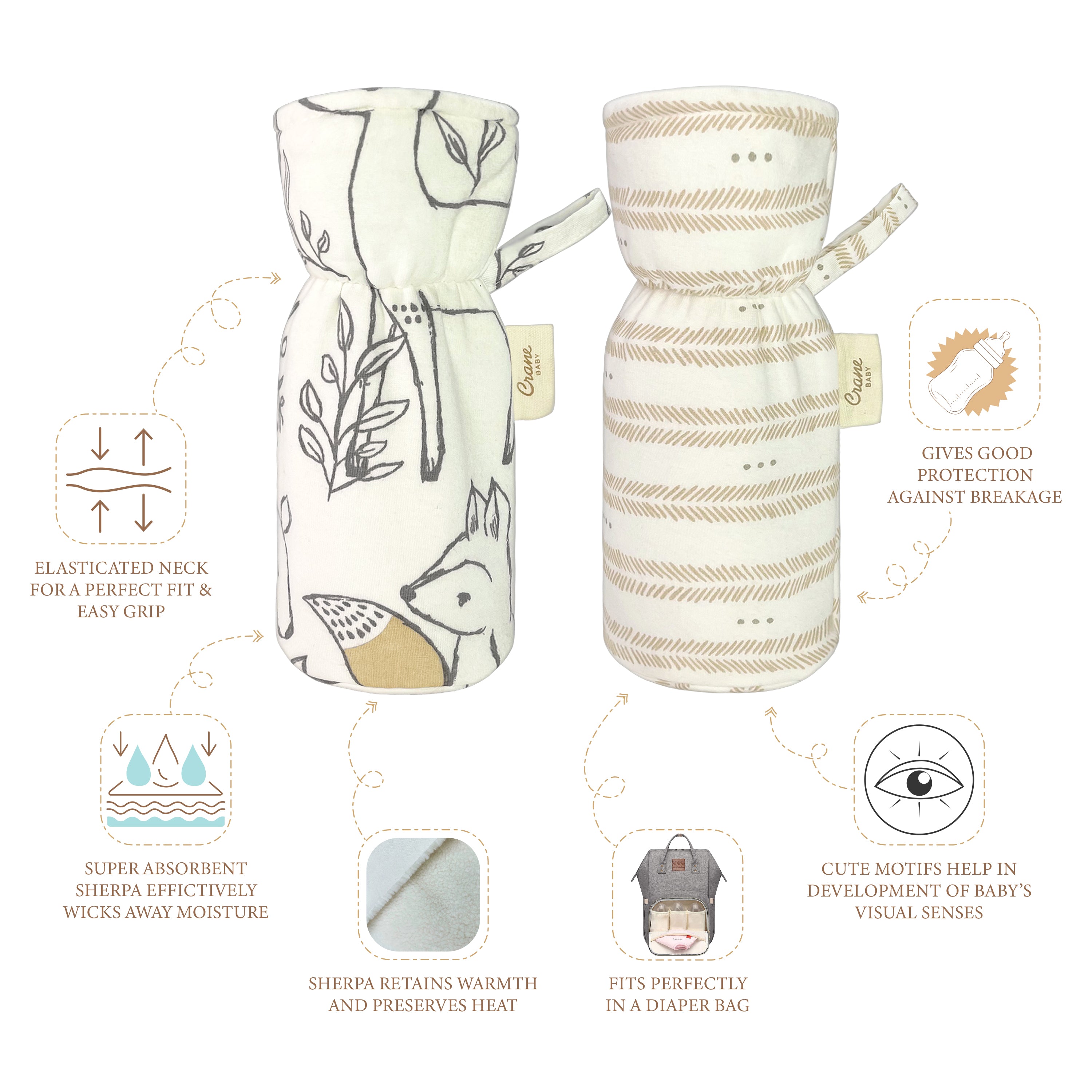 Crane Baby Bottle Cover/Warmer Ezra Collection, Pack of 2 - Multicolor