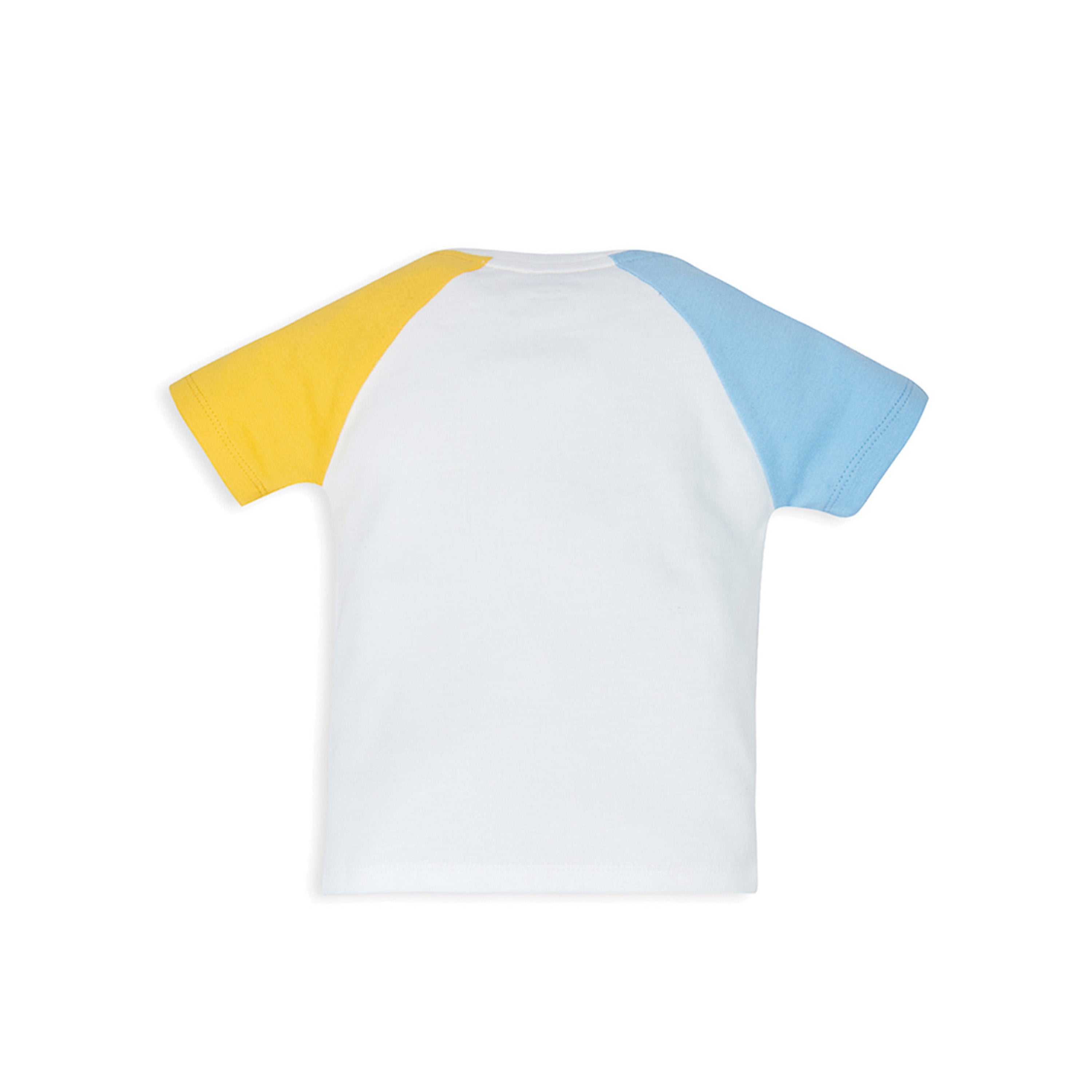My Milestones Color Block Short Sleeves Bio-Wash Tee with Placement Print & Pocket, Matching Shorts Set - Multi