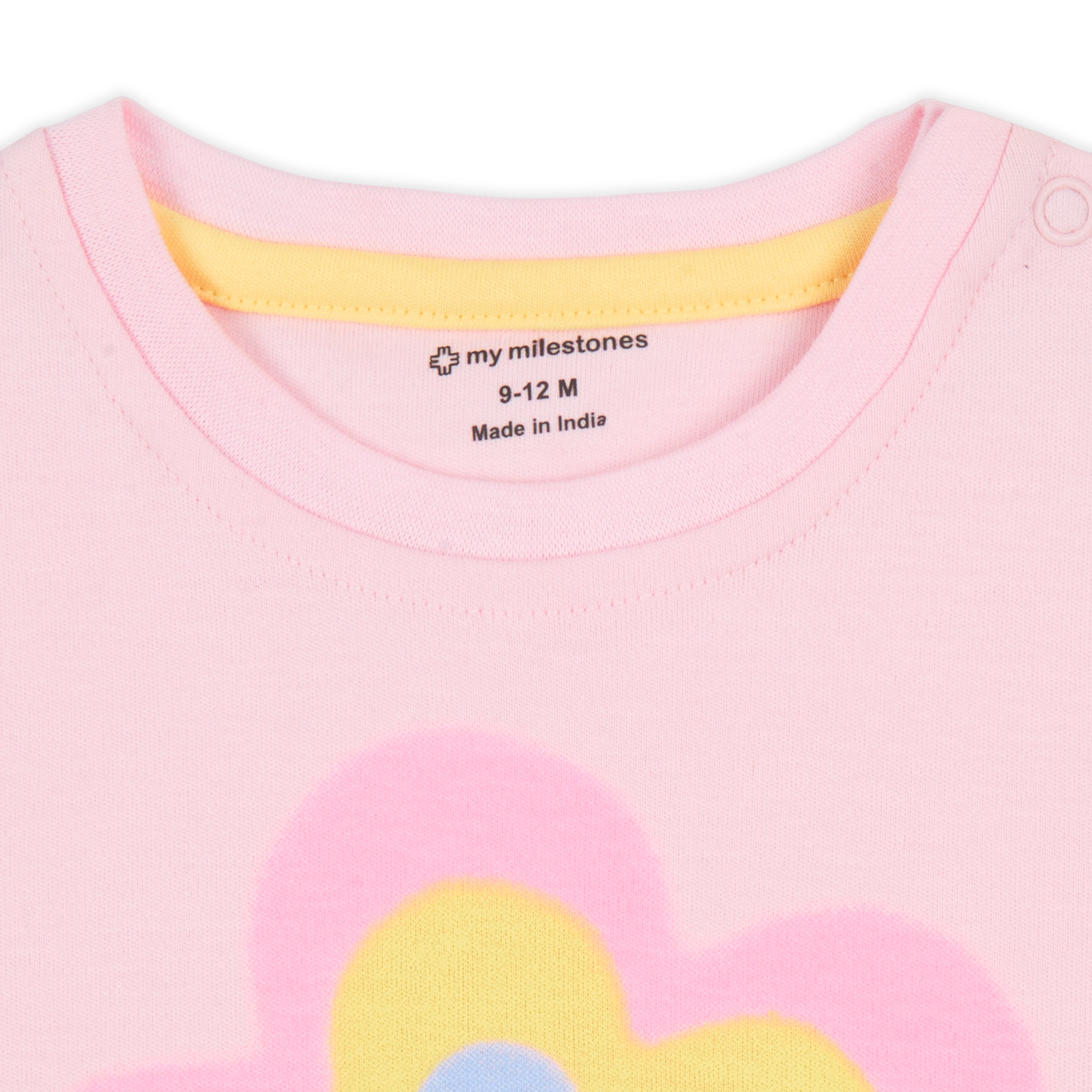 Puff Printed Ruffle Sleeves Tee With Chambray Short - Pink & Blue