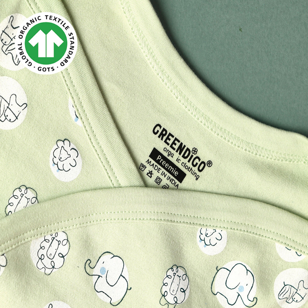 Greendigo 100% Organic Cotton Green Sleeveless Dress For Premature Baby Girls