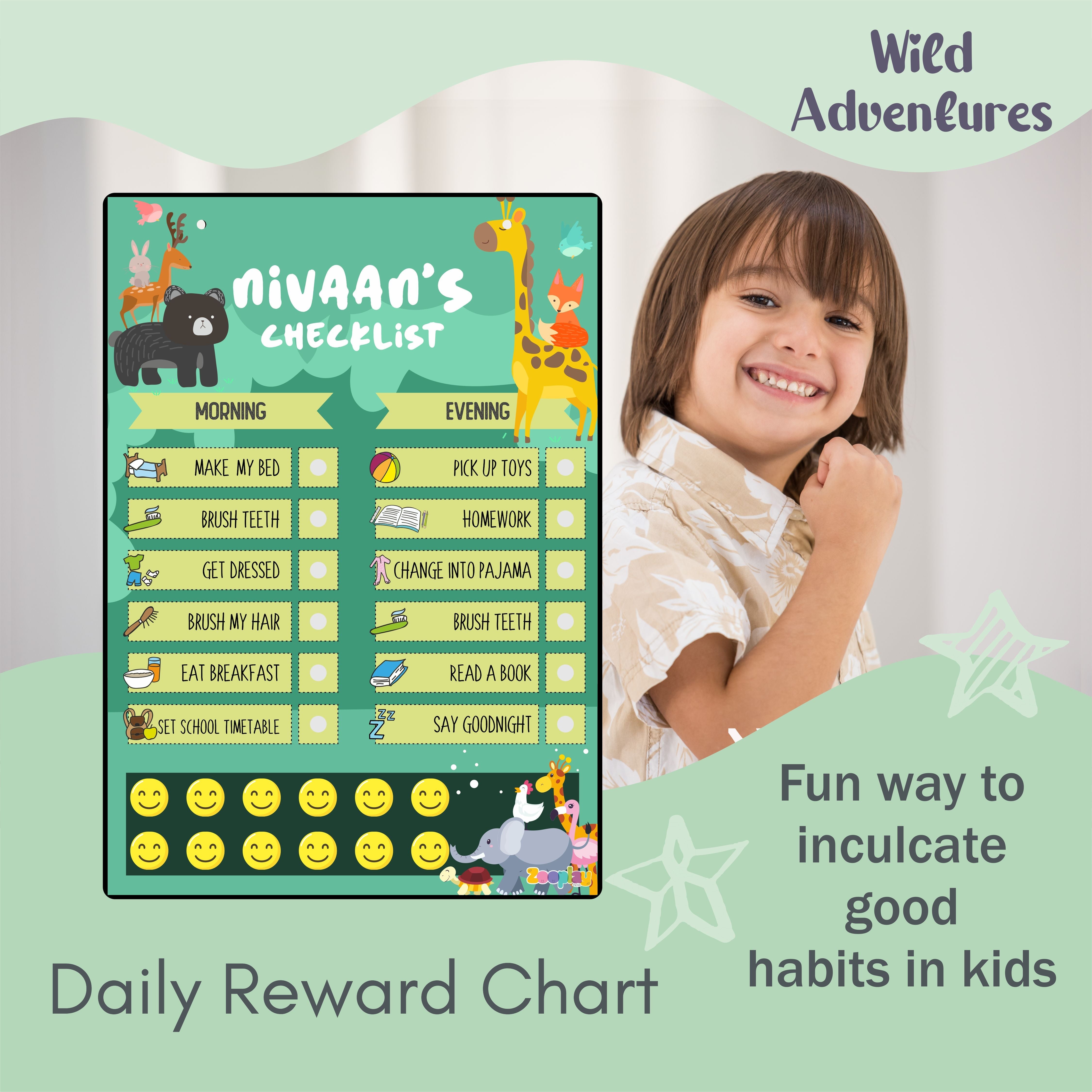 Daily Reward Chart Personalised – Wild adventures