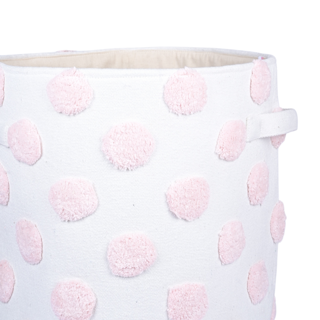 PomPom Large Round Pink Toy Storage Basket