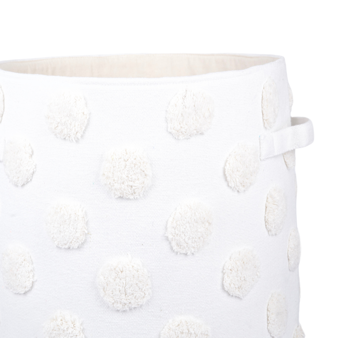 PomPom Large Round Beige Toy Storage Basket