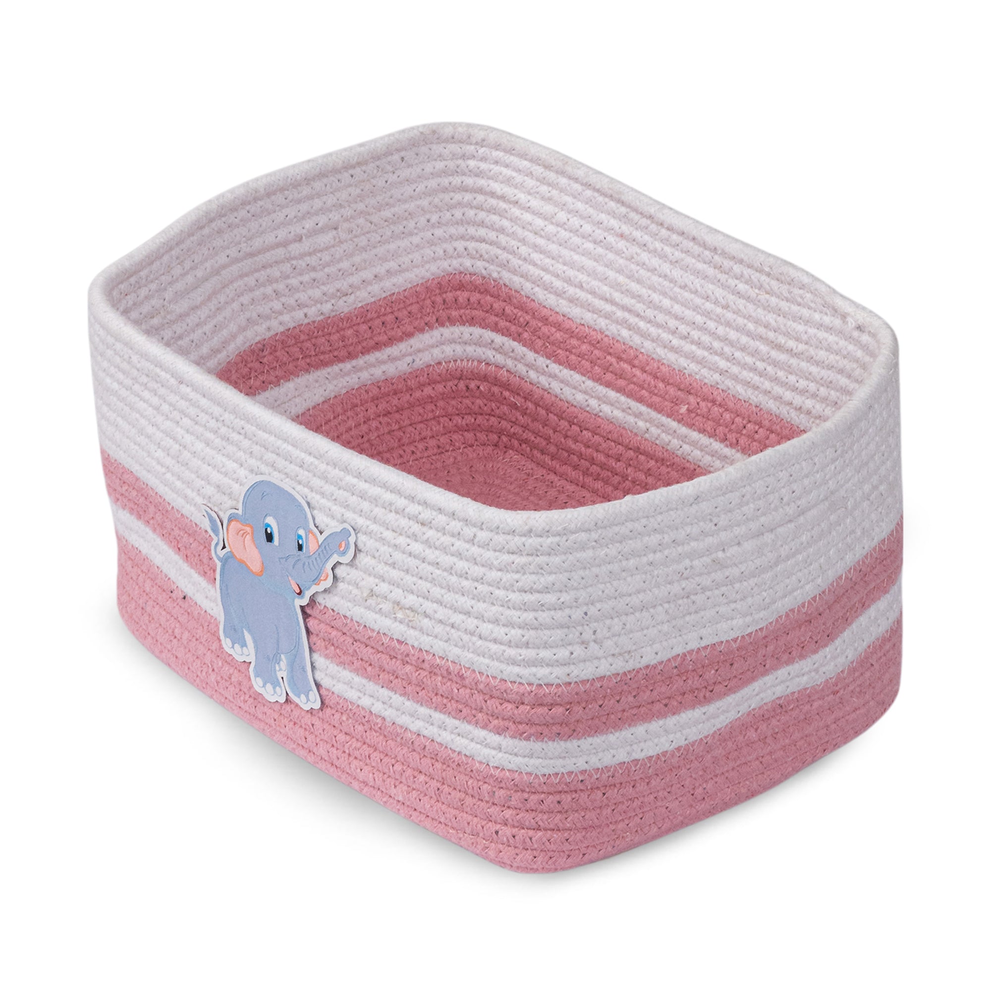 Cotton Rope Animal Kingdom Rectangular Pink Toy Storage Basket