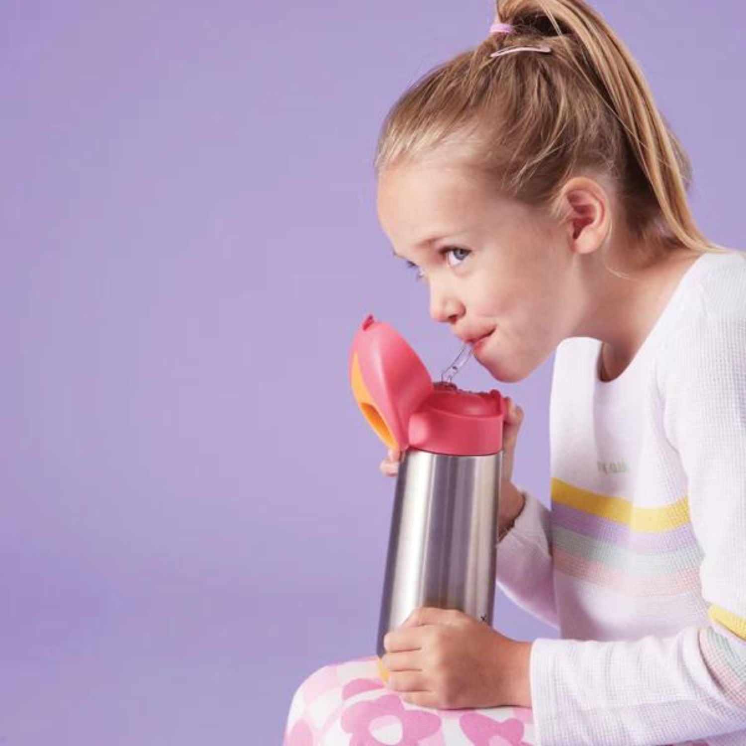 b.box Insulated Straw Sipper Drink Water Bottle 500ml- Strawberry Shake PInk Orange