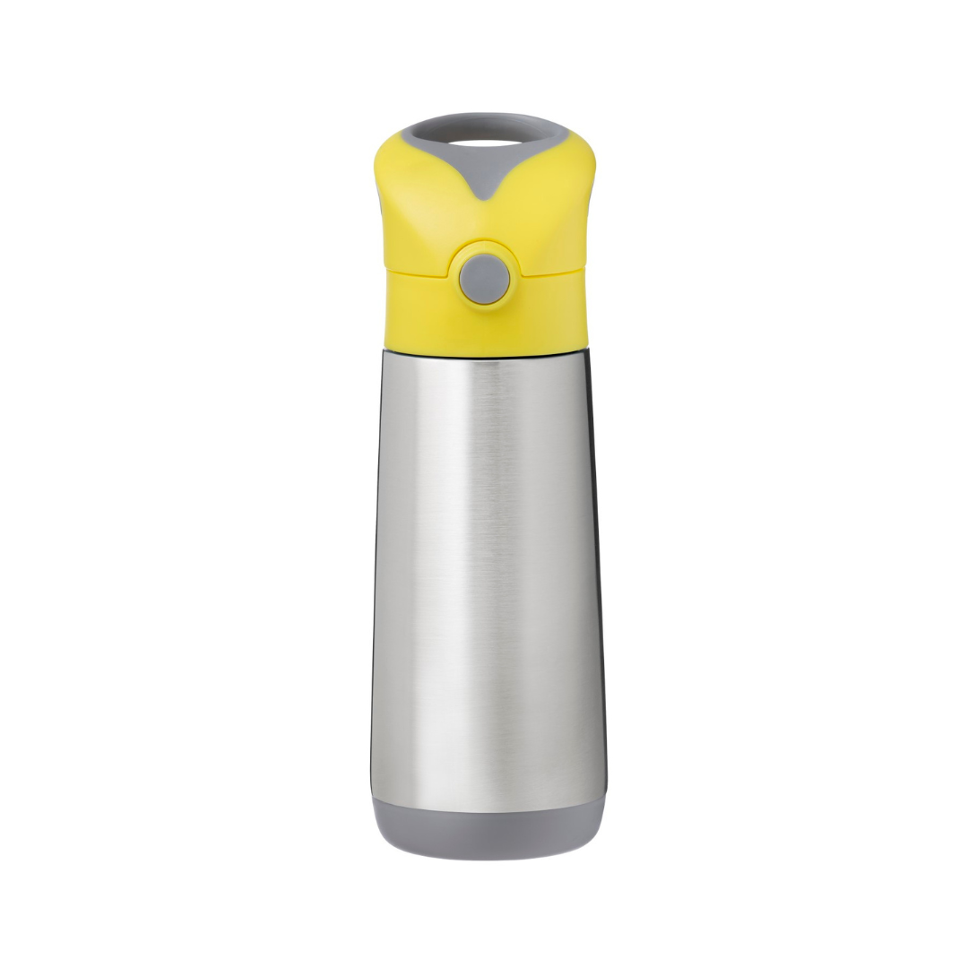 b.box Insulated Straw Sipper Drink Water Bottle 500ml- Lemon Sherbet Yellow Grey