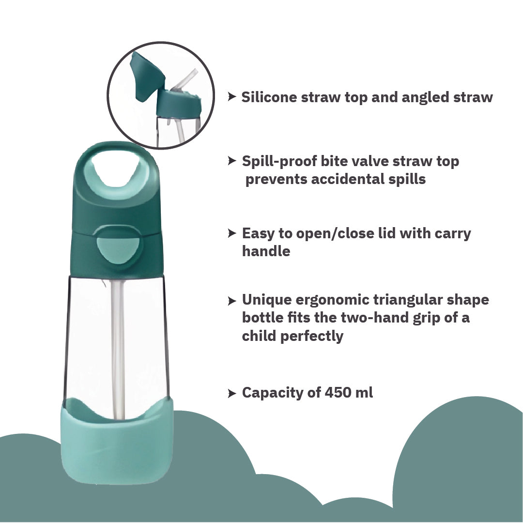 b.box Tritan Straw Drink Bottle450ml  Emerald Forest Green