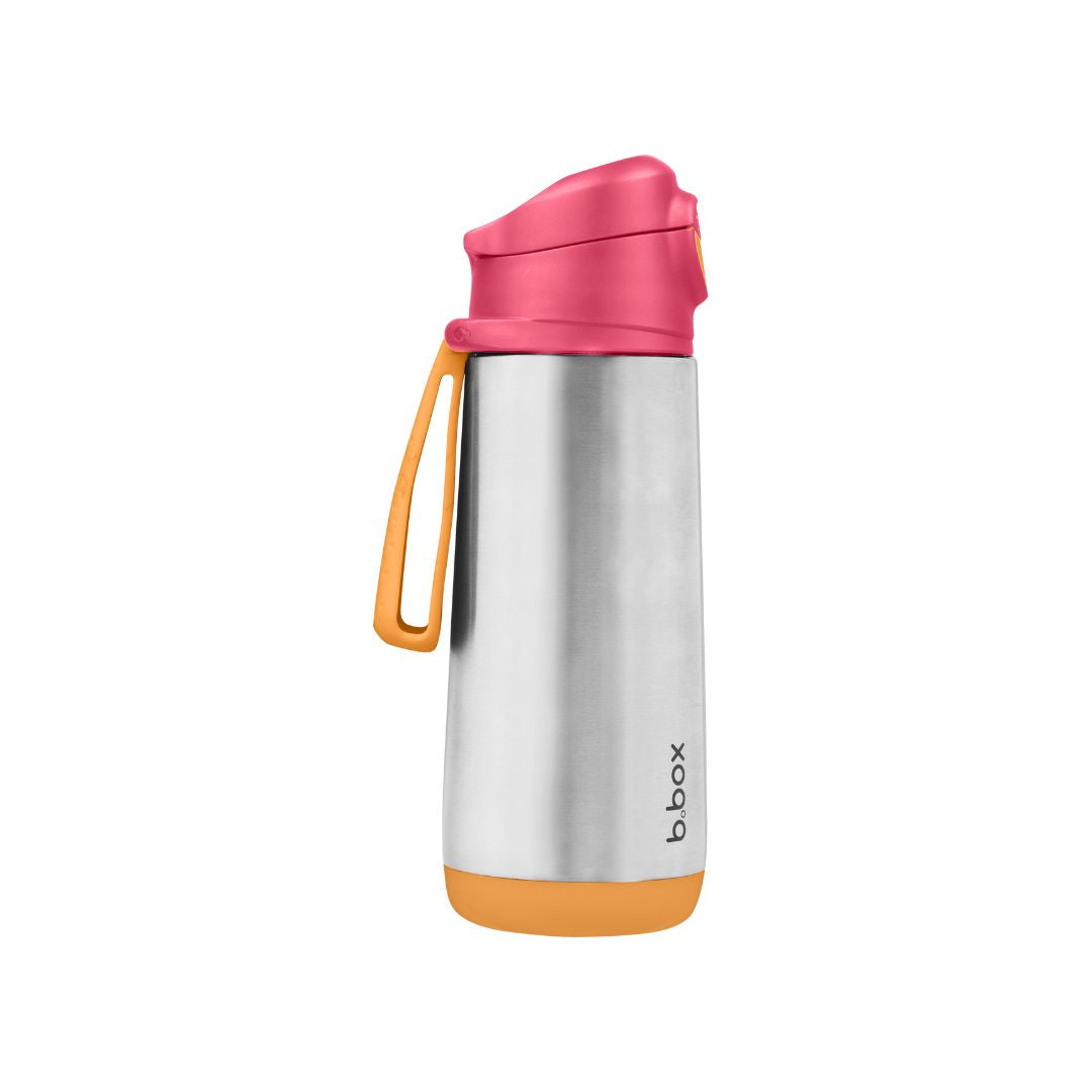 b.box Insulated Sport Spout Drink Water Bottle 500ml Strawberry Shake PInk Orange