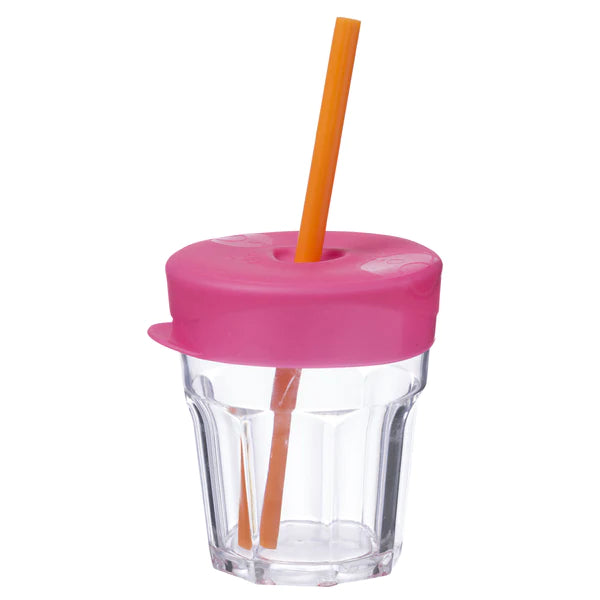 b.box Universal Silicone Lid & Straw Travel Pack - Strawberry Shake Pink Orange