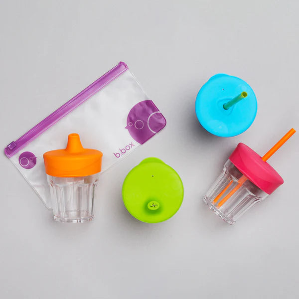 b.box Universal Silicone Lid & Straw Travel Pack - Strawberry Shake Pink Orange