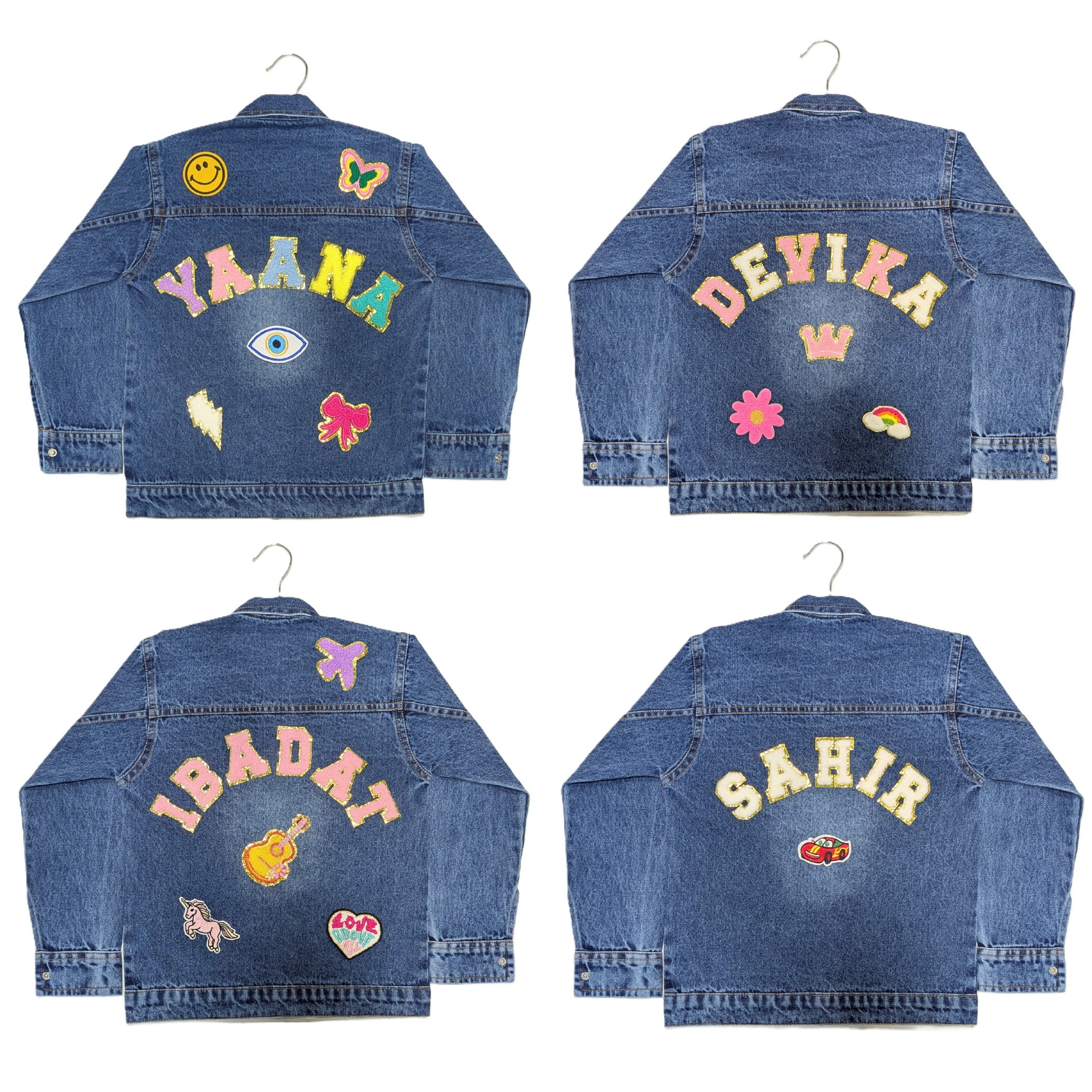 Custom Denim Jackets with Glitter Letter Patches