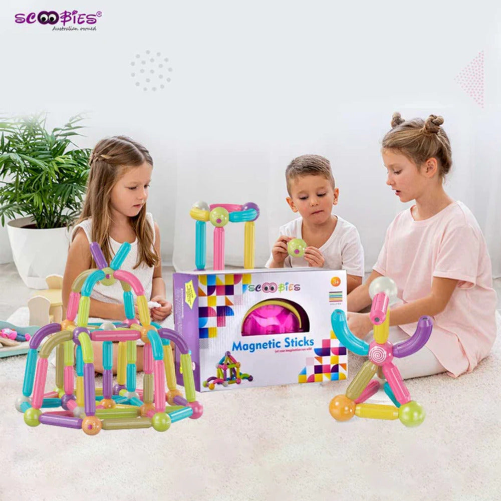Scoobies Magnetic Balls & Sticks – 34 Pieces | DIY 2D & 3D Constructions | 360° Revolvable | Premium ABS Plastic | STEM Skill Booster | Safe & Portable