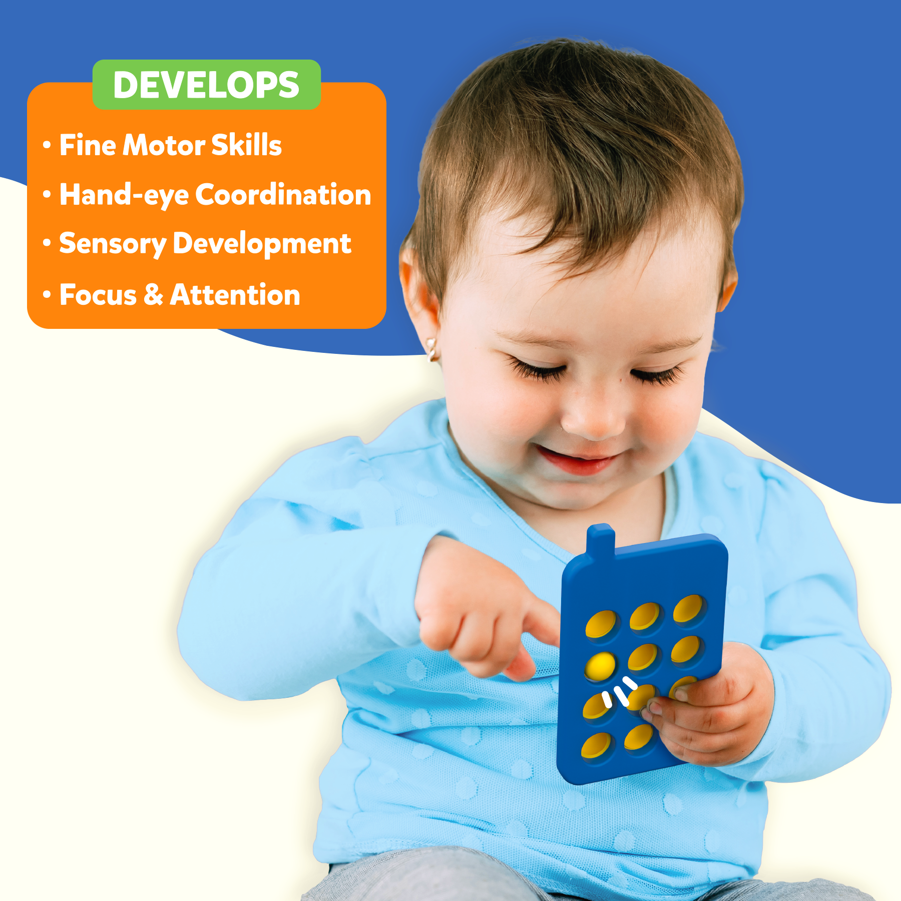 Skillmatics Push & Pop Mobile Phone for Kids - Pretend Play, Sensory & Fidget Toy, Food-Grade Silicone, Waterproof, Travel-Friendly, Child-Safe, Fine Motor Skills, Gifts for Infants 9-24 Months