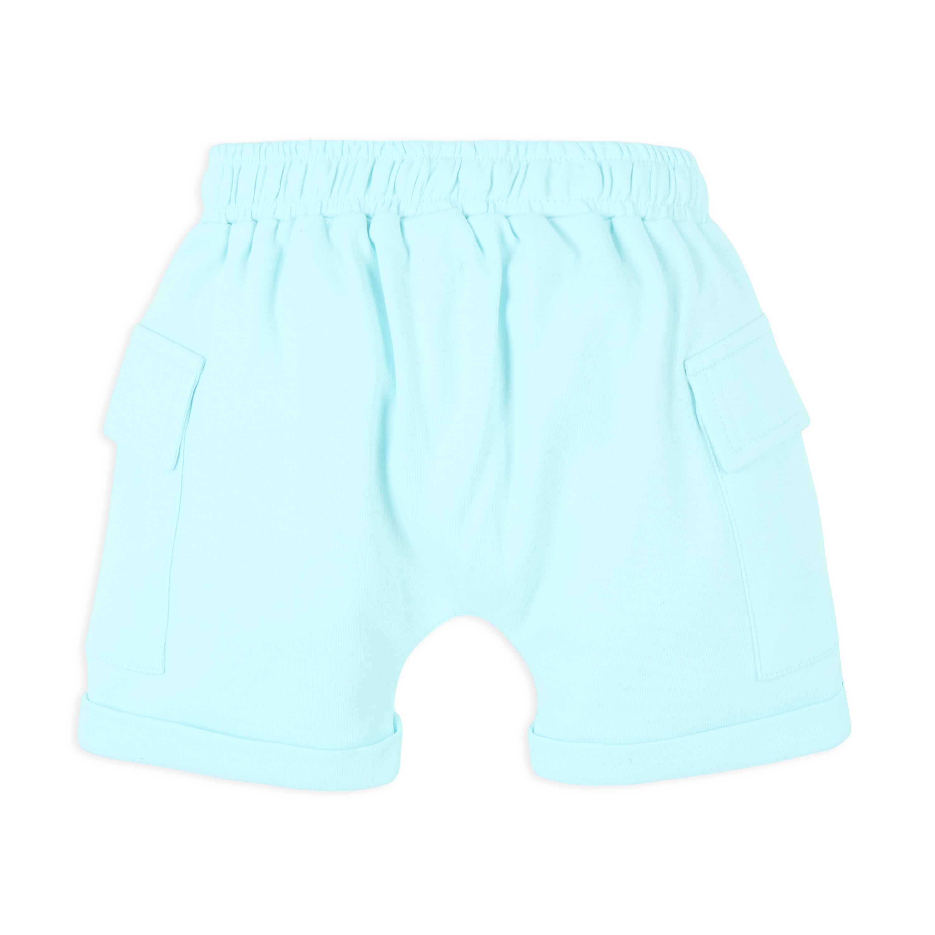 Puff Print Baby Boy Round Neck Tee with Shorts - Aqua