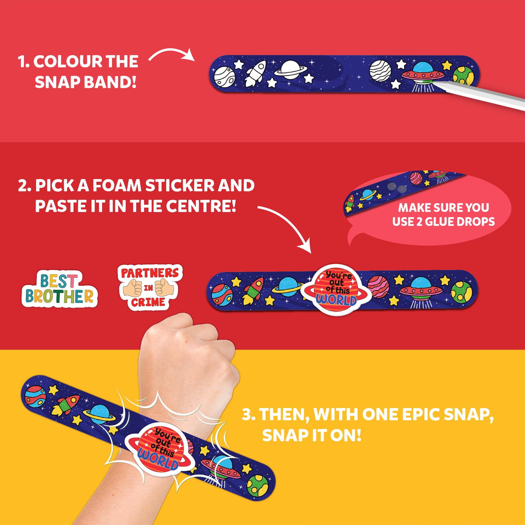 Skillmatics Craft Activity - Snap Bandz, Sibling Love, DIY Art & Craft Activity, Mess-Free, Creative Kit, 6 Bands (8.6"), Gifts for Kids Ages 4, 5, 6, 7, 8, 9, 10