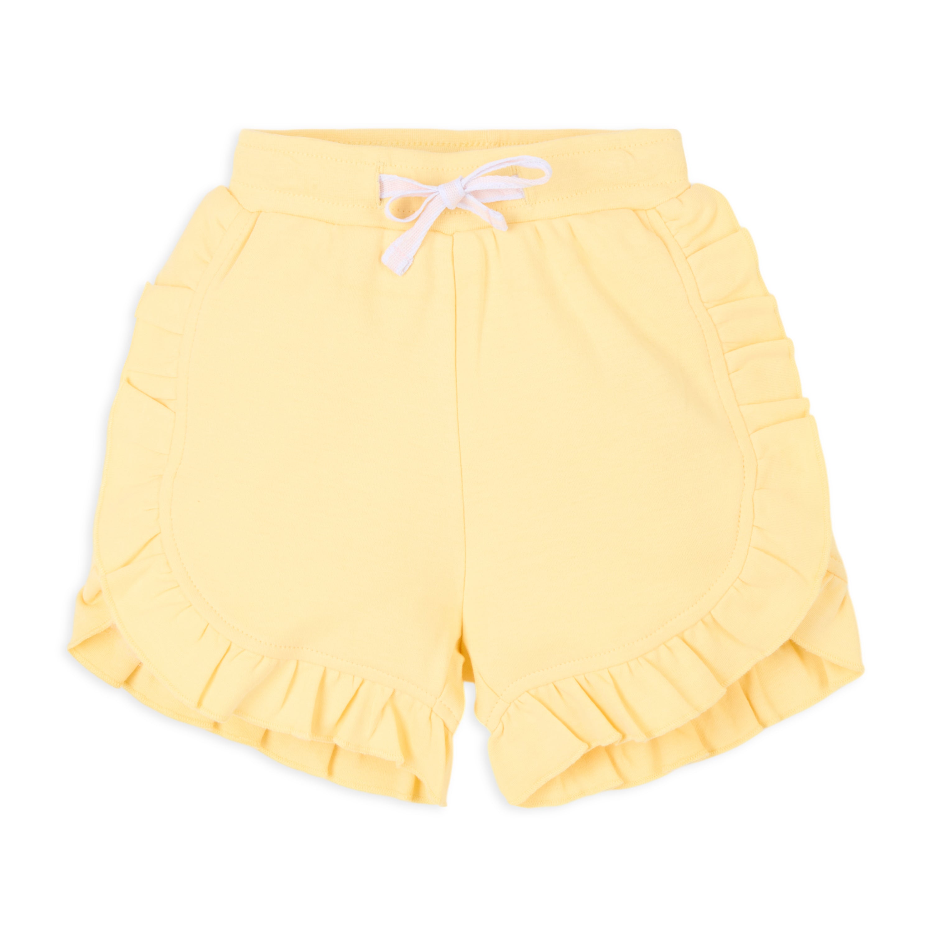 Baby Girl Puff Print Round Neck Tee With Schiffli Details Shorts - Yellow