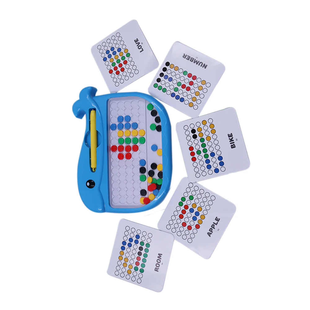 Scoo Tiny - Whale Shaped Magnetic Board with 45 Colorful Beads, 10 Pattern Sheets & a Stylus